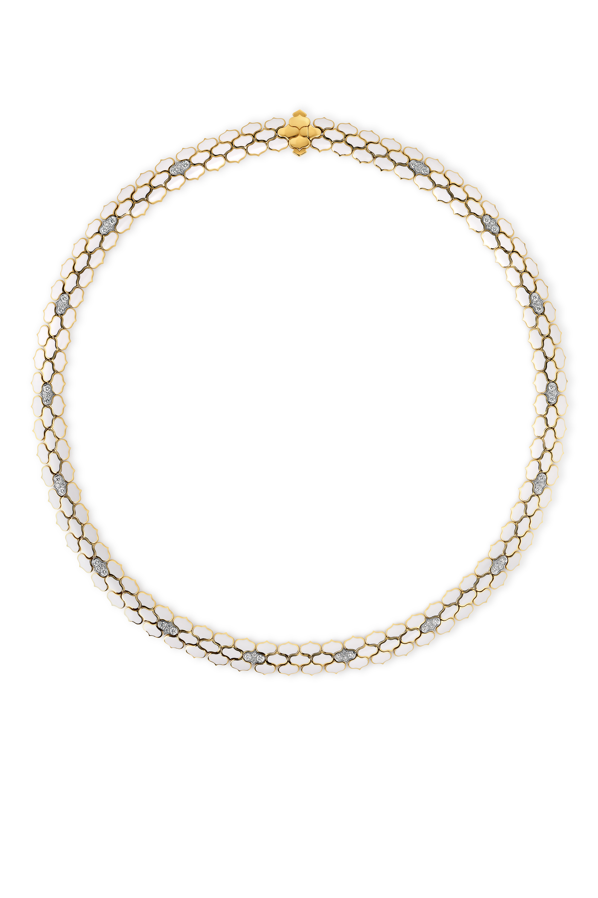 18k Yellow/white Gold Cobra Diamond & White Enamel Collar Necklace
