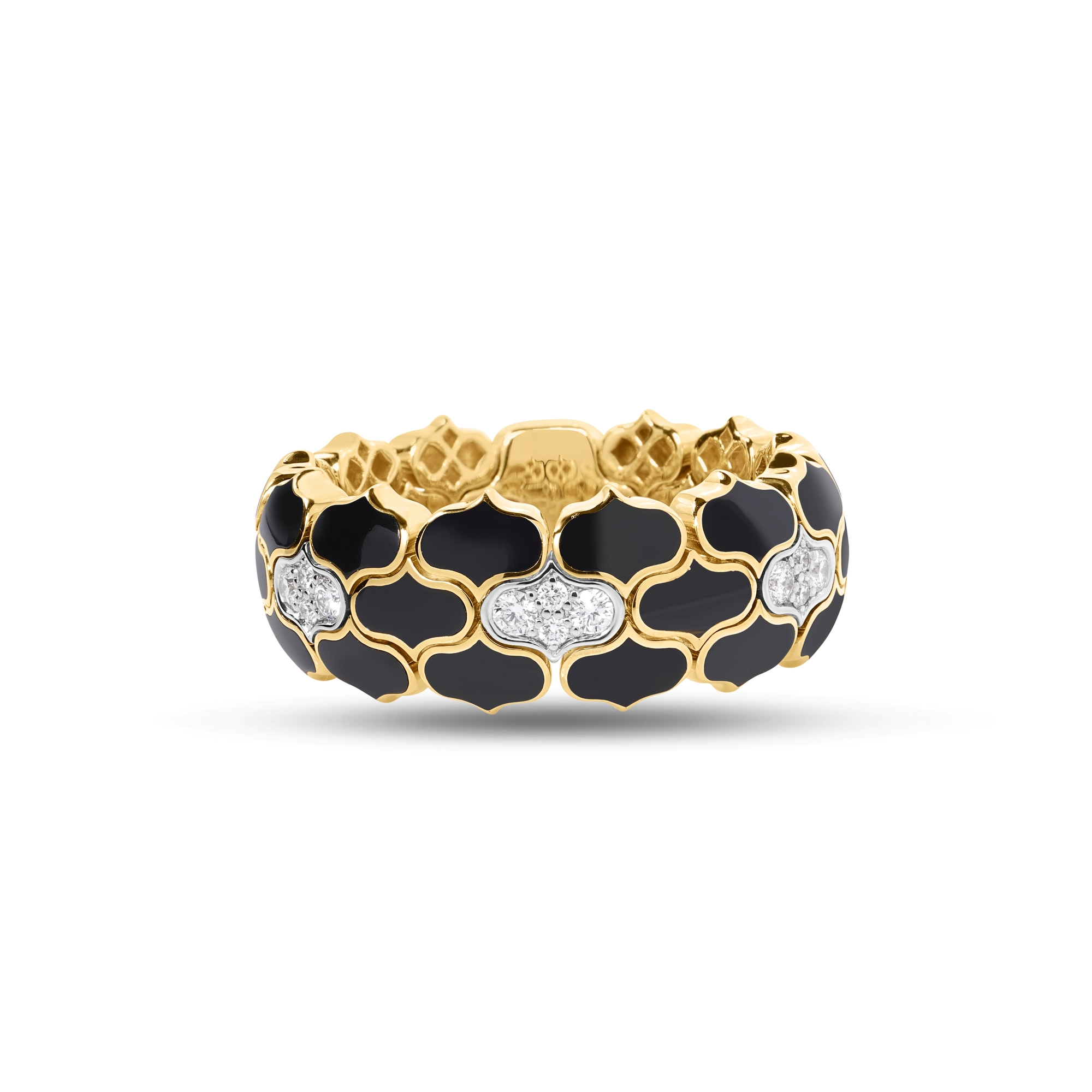 18k Yellow/white Gold Cobra Diamond Black Enamel Ring