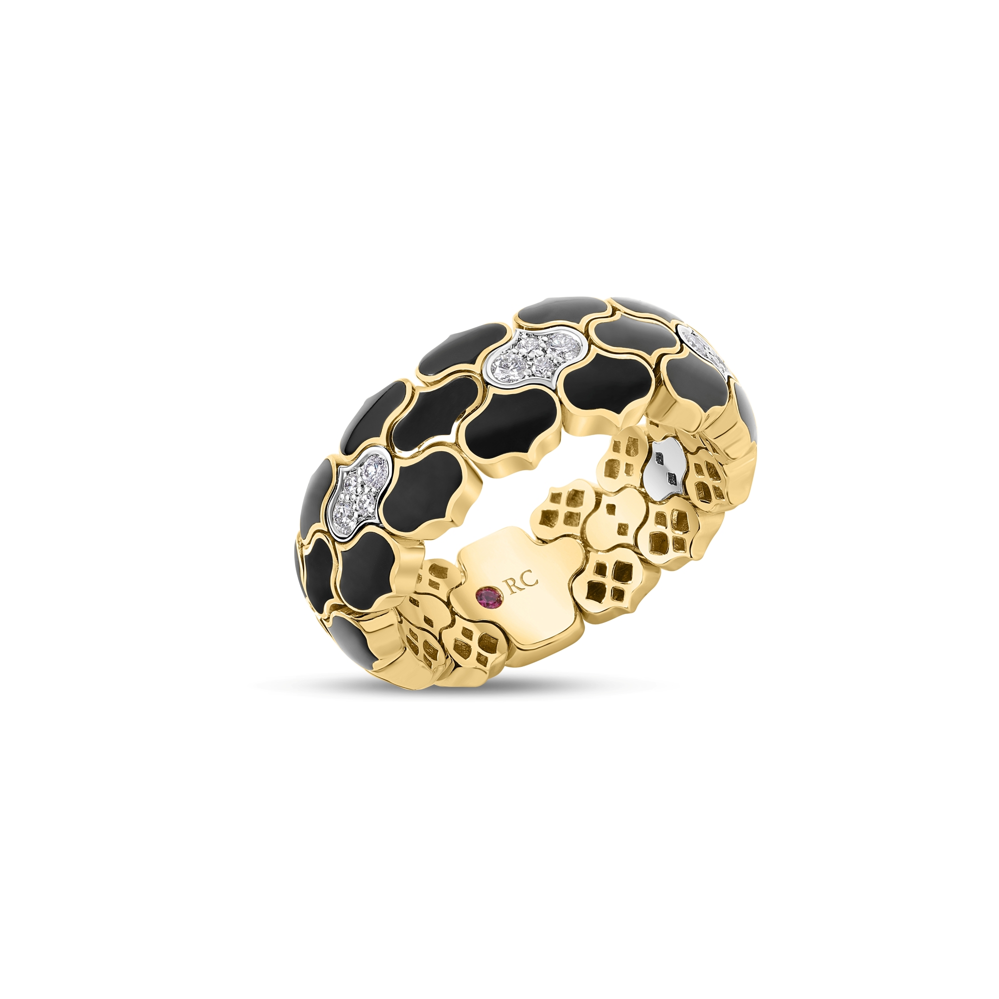 18k Yellow/white Gold Cobra Diamond Black Enamel Ring