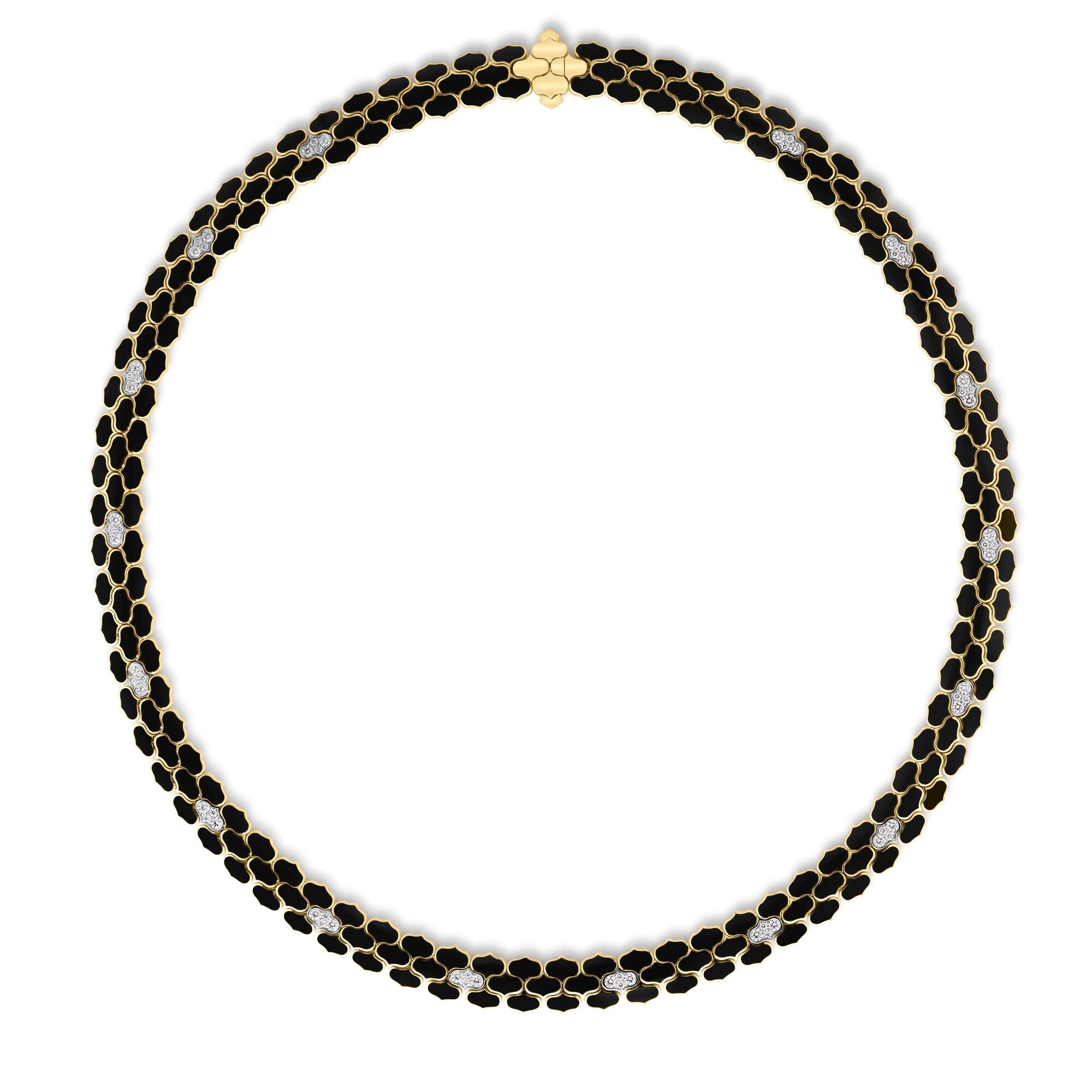 18k Yellow/white Gold Cobra Diamond & Black Enamel Collar Necklace
