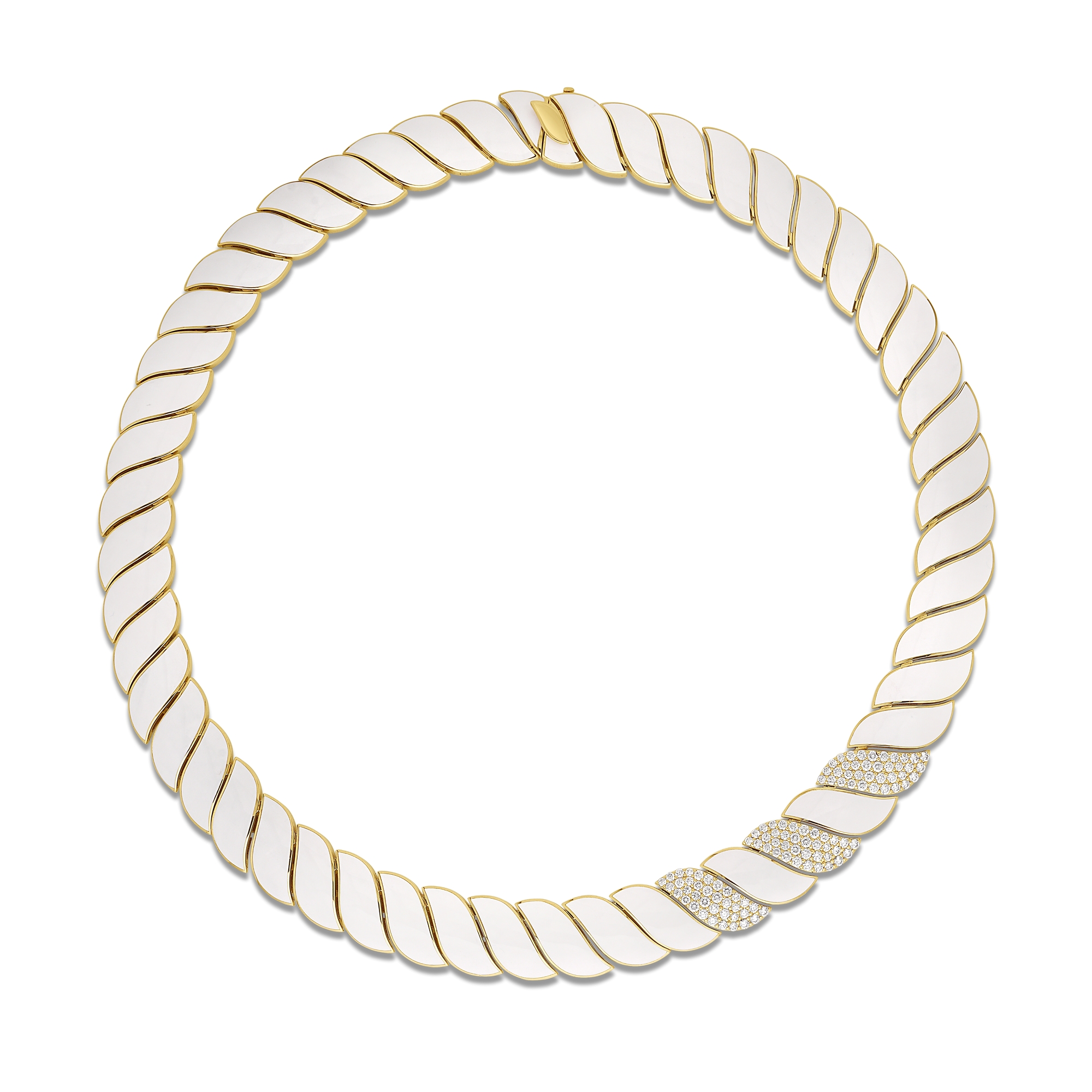 18k Yellow Gold San Marco Diamond And White Enamel Wide Collar Necklace