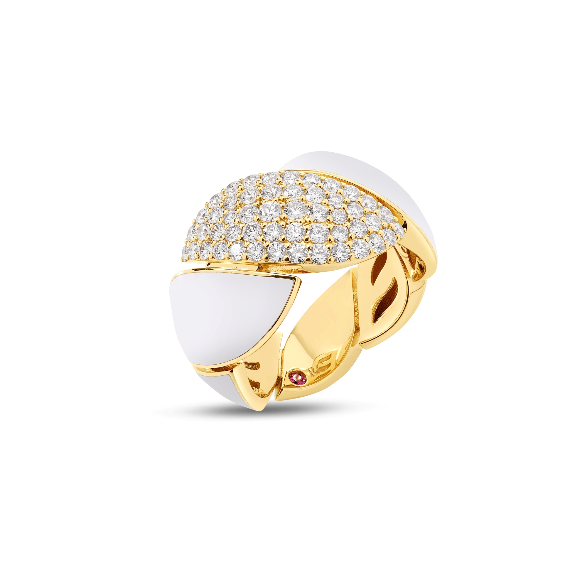 18k Yellow Gold San Marco Diamond And White Enamel Wide Ring
