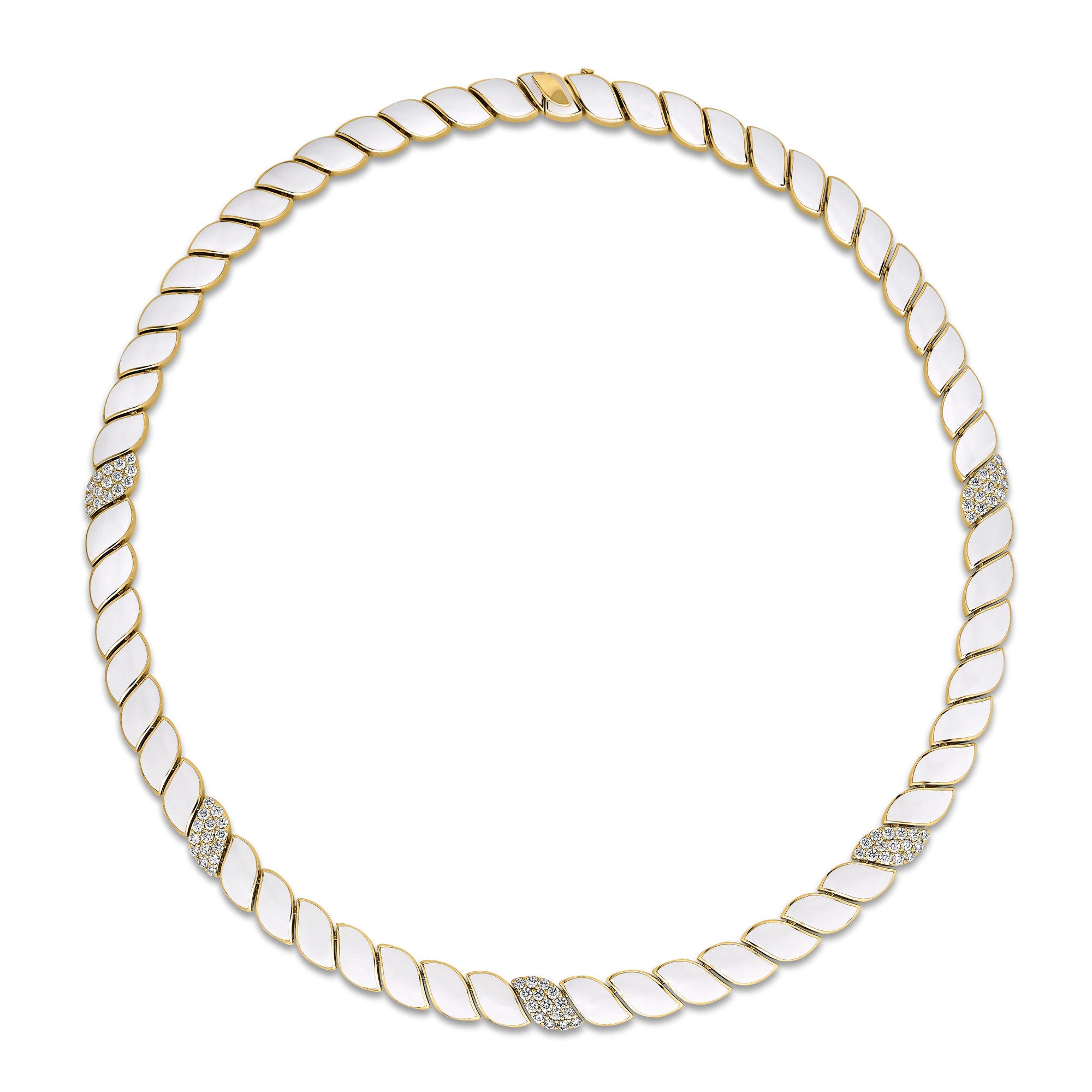 18k Yellow Gold San Marco Diamond And White Enamel Collar Necklace