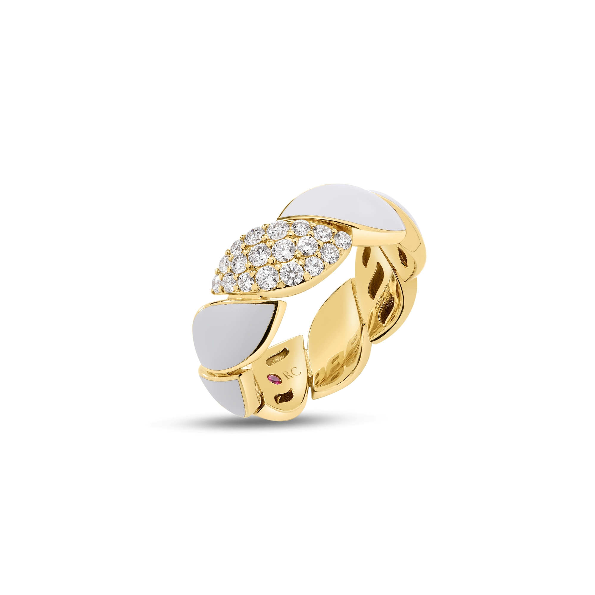 18k Yellow Gold San Marco Diamond And White Enamel Ring