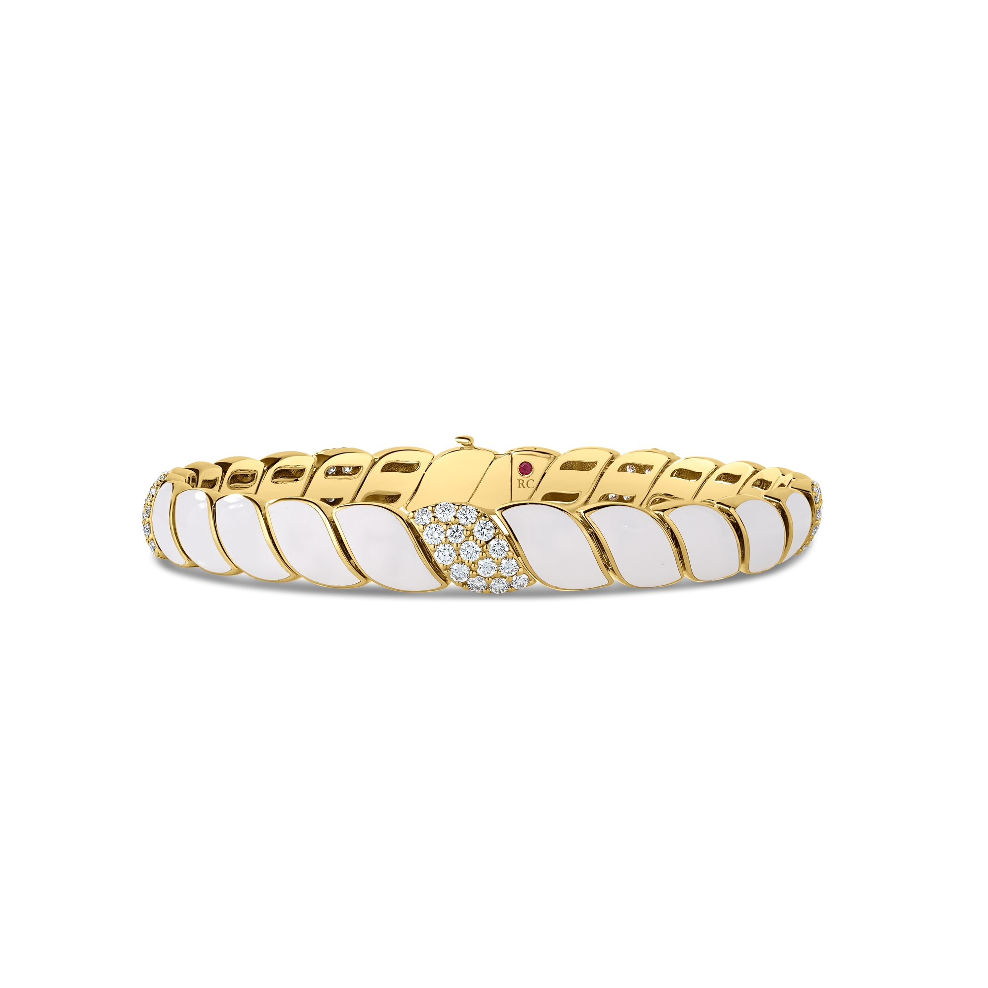 18k Yellow Gold San Marco Diamond And White Enamel Bracelet