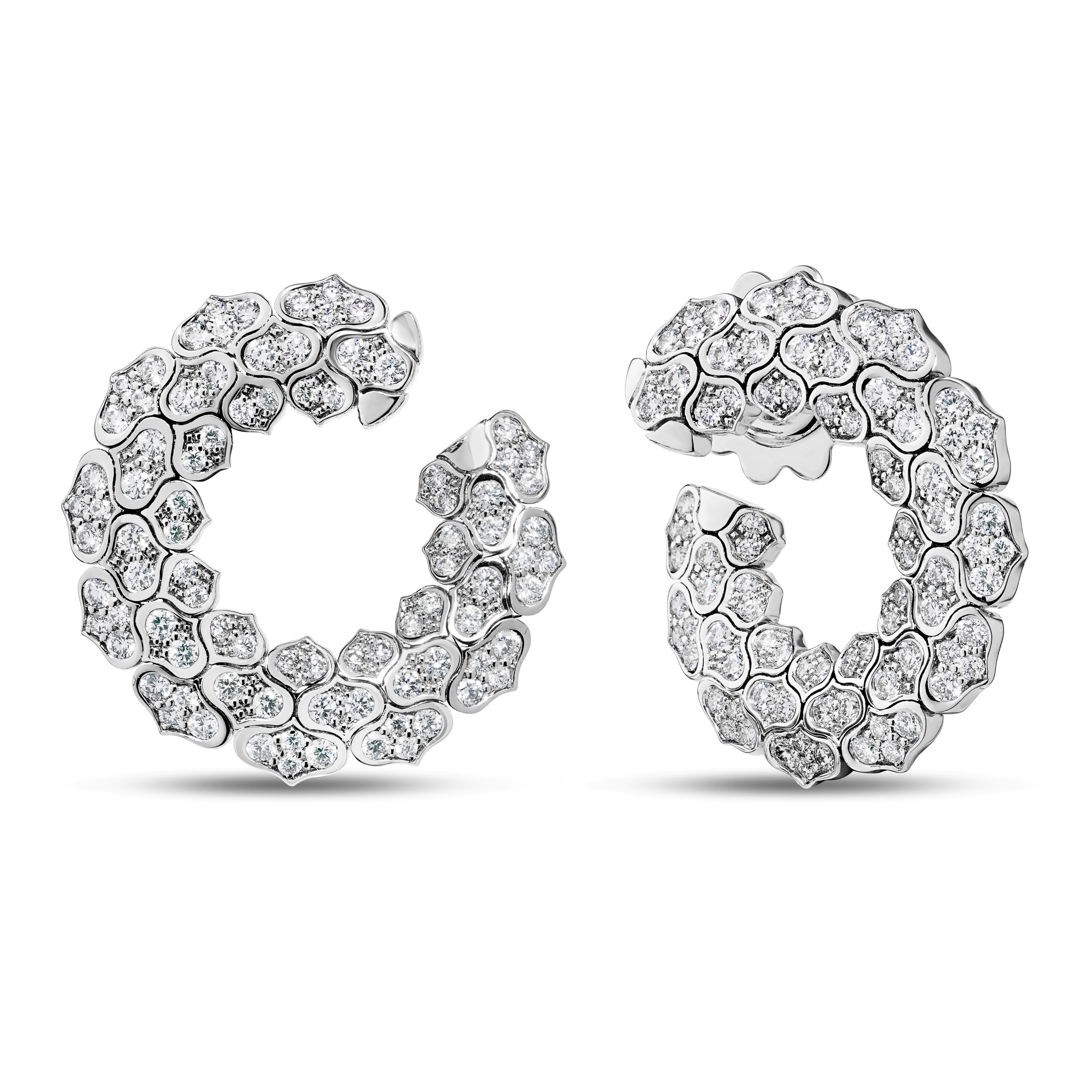 18k White Gold Cobra Pave Diamond Curl Earrings