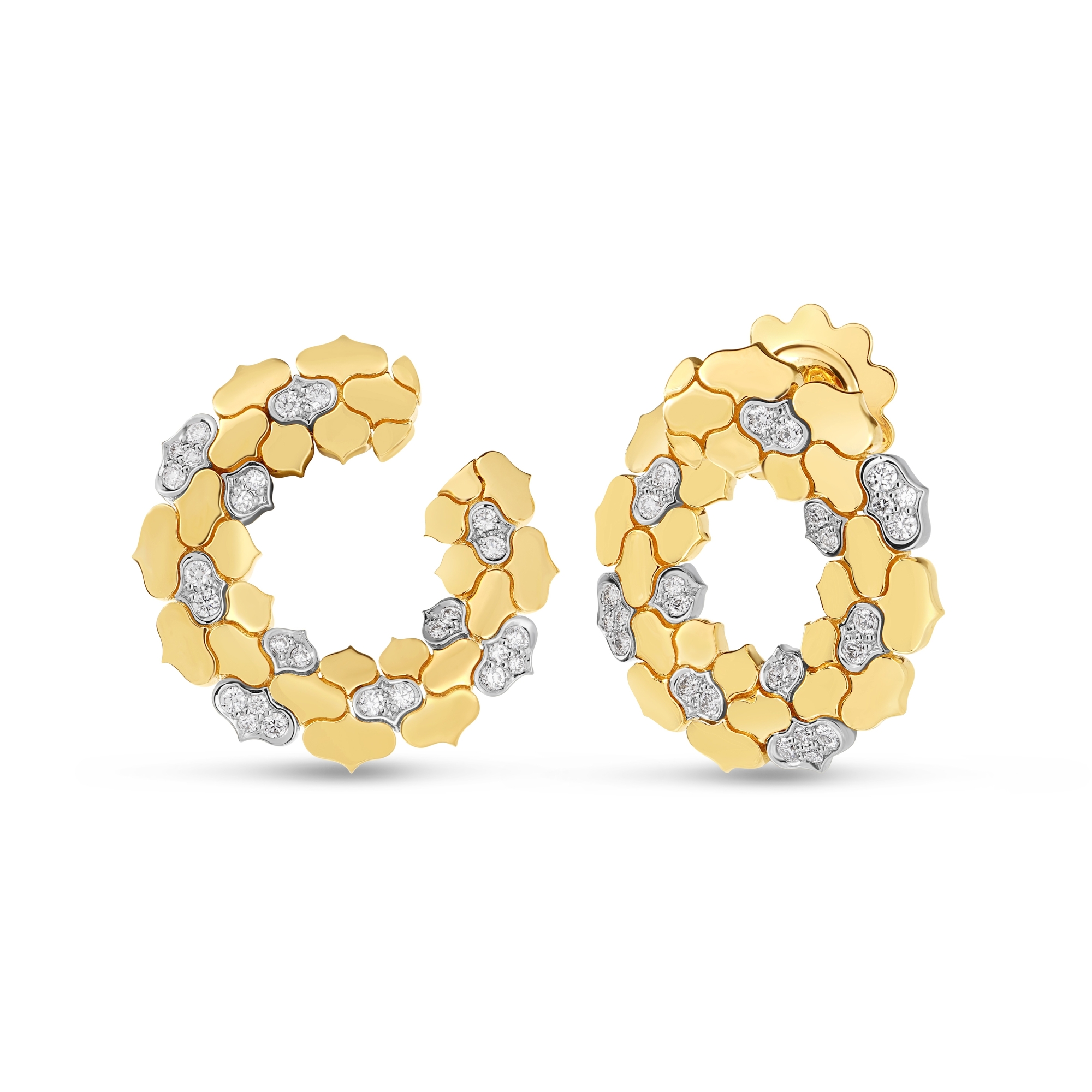 18k Yellow/white Gold Cobra Diamond Curl Earrings