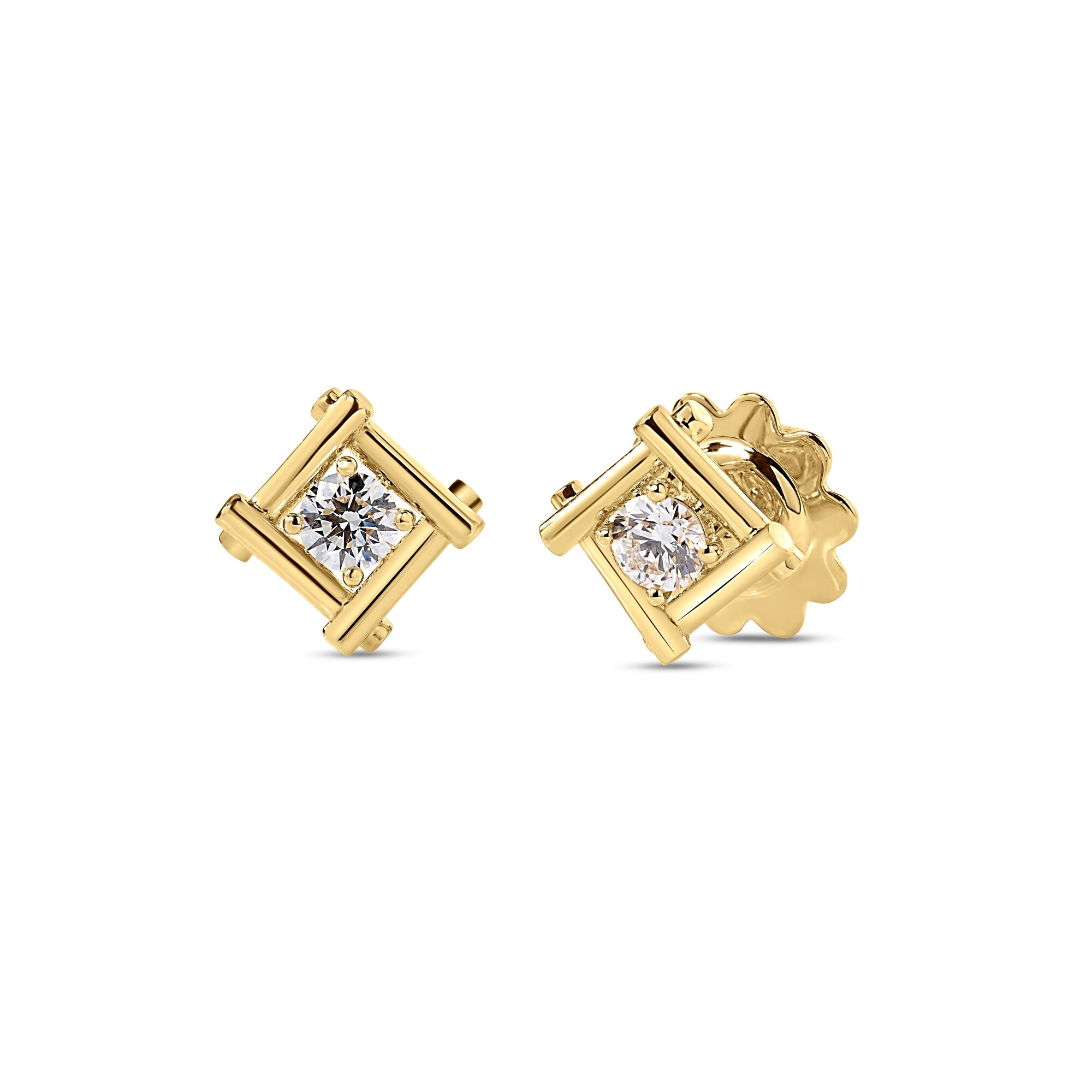 18k Yellow Gold Domino Bezel Diamond Stud Earrings