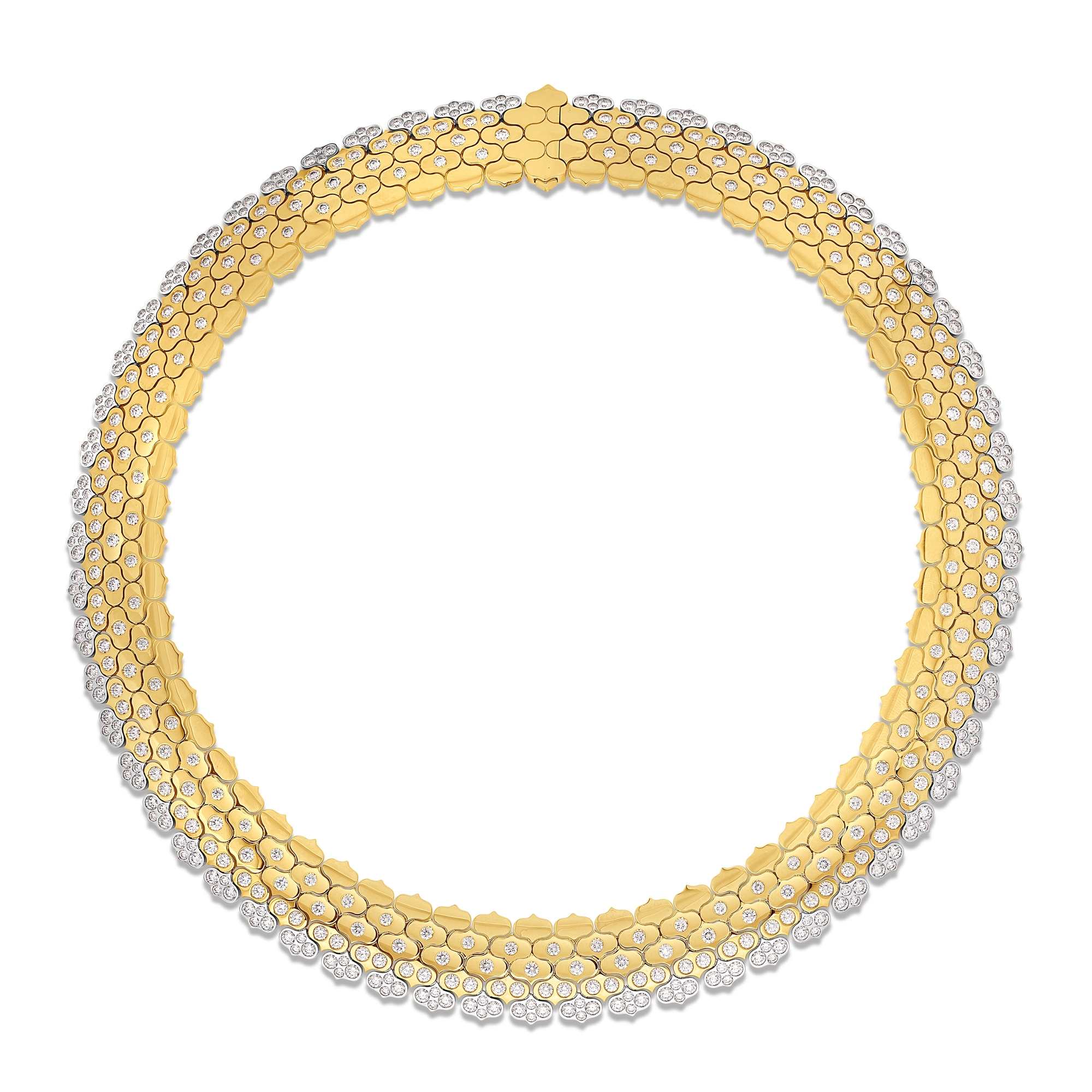 18k Yellow/white Gold Cobra Diamond Wide Collar Necklace