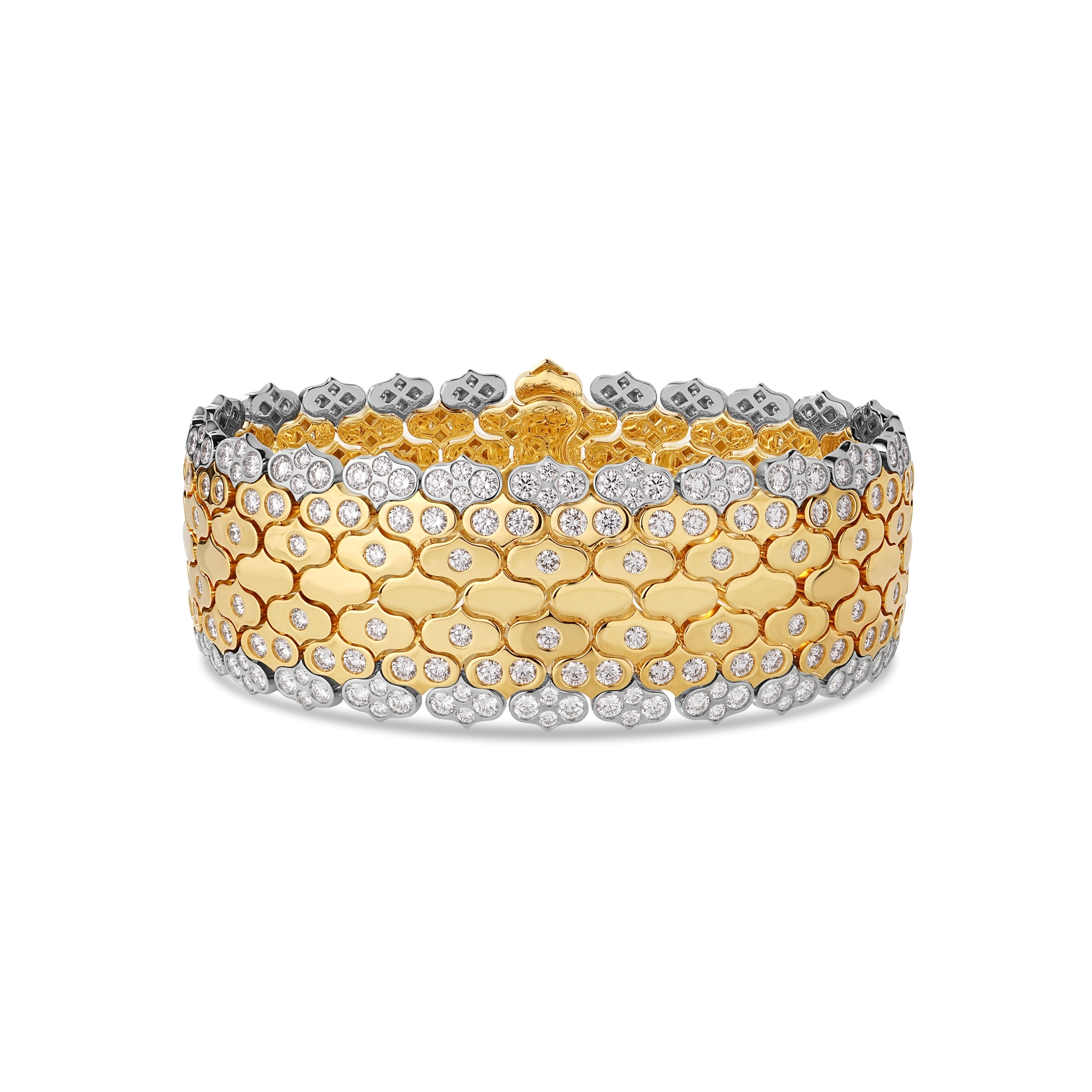 18k Yellow/white Gold Cobra Diamond Wide Bracelet