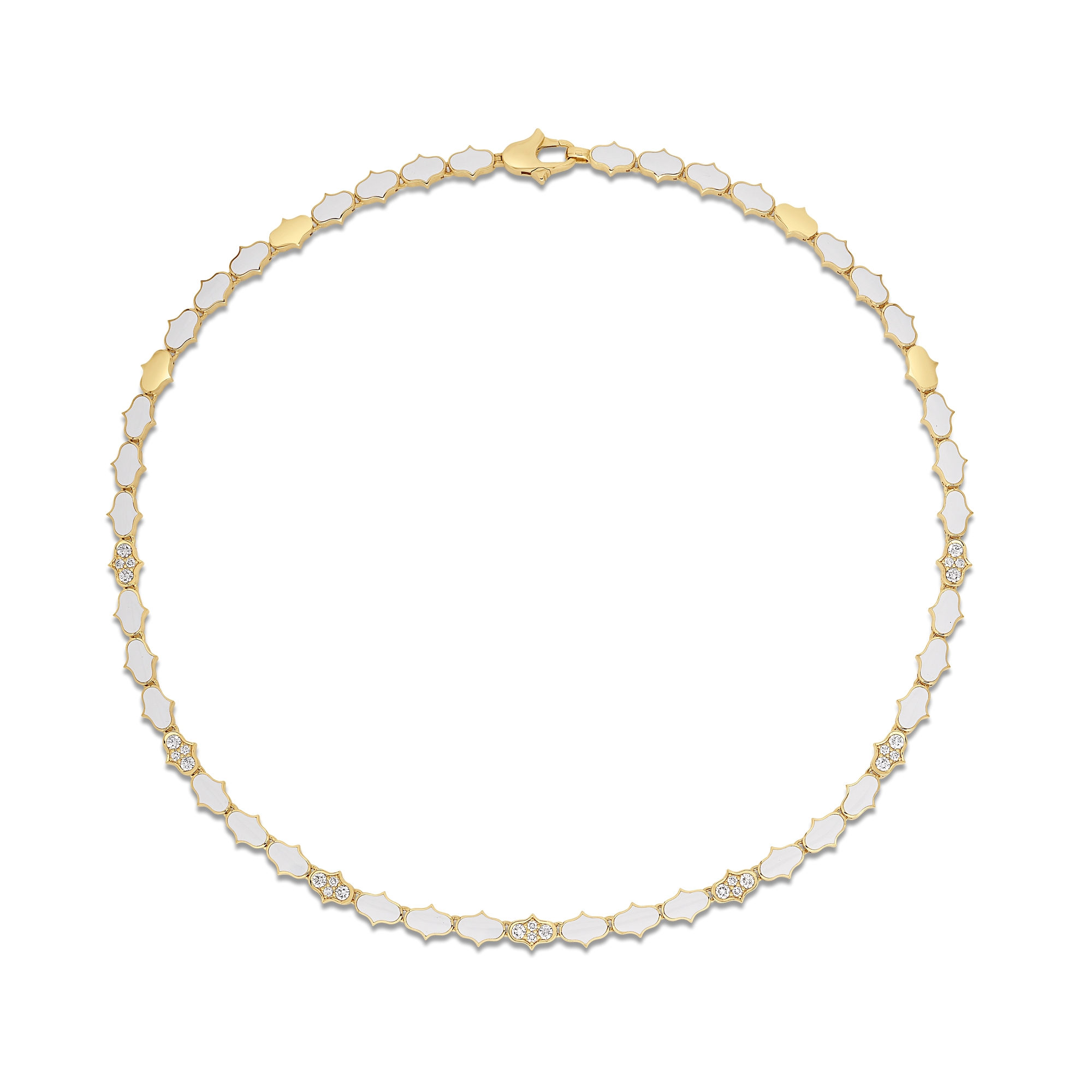 18k Yellow Gold Cobra White Enamel And Diamond Accent Single Row Collar Necklace