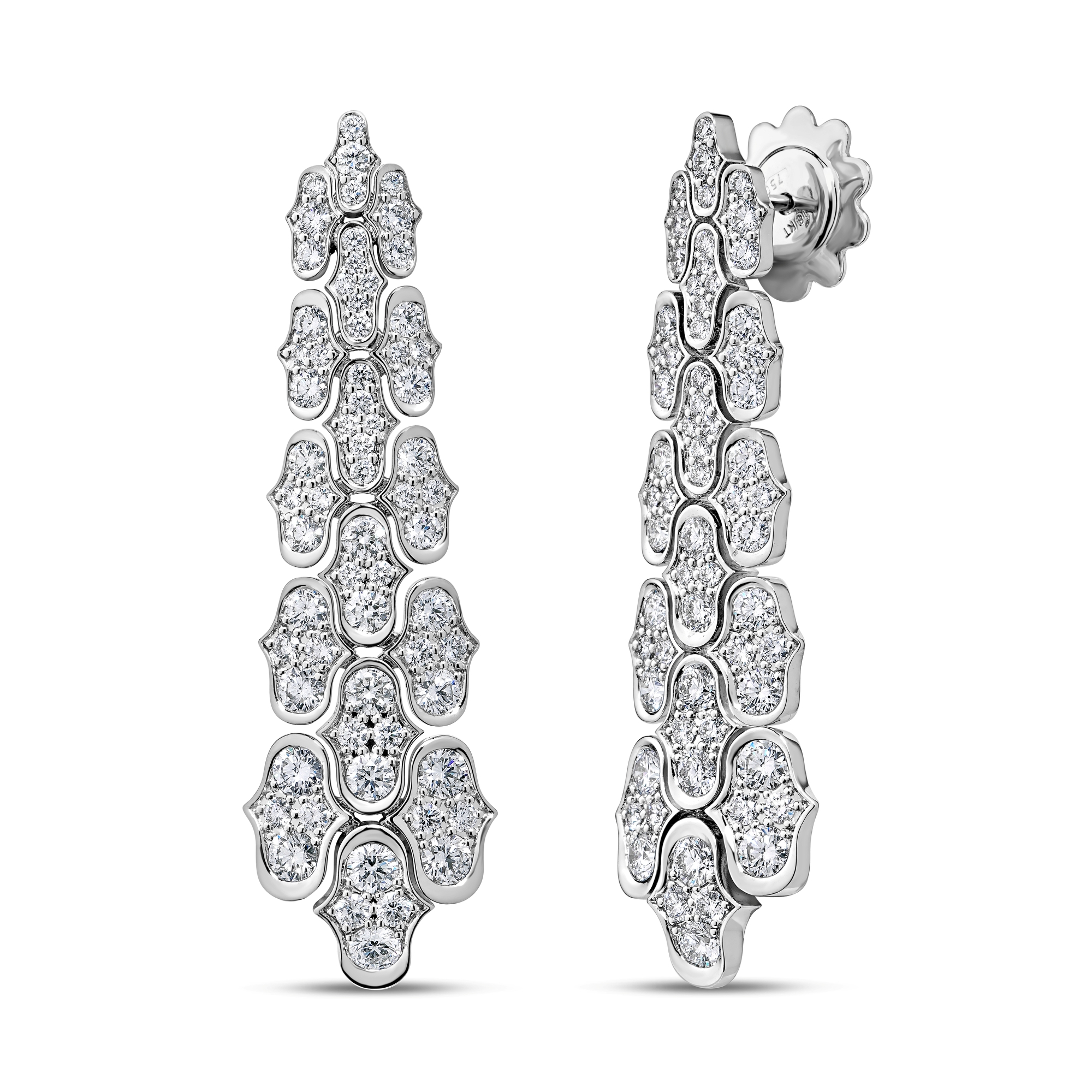 18k White Gold Cobra Pave Diamond Dangle Earrings