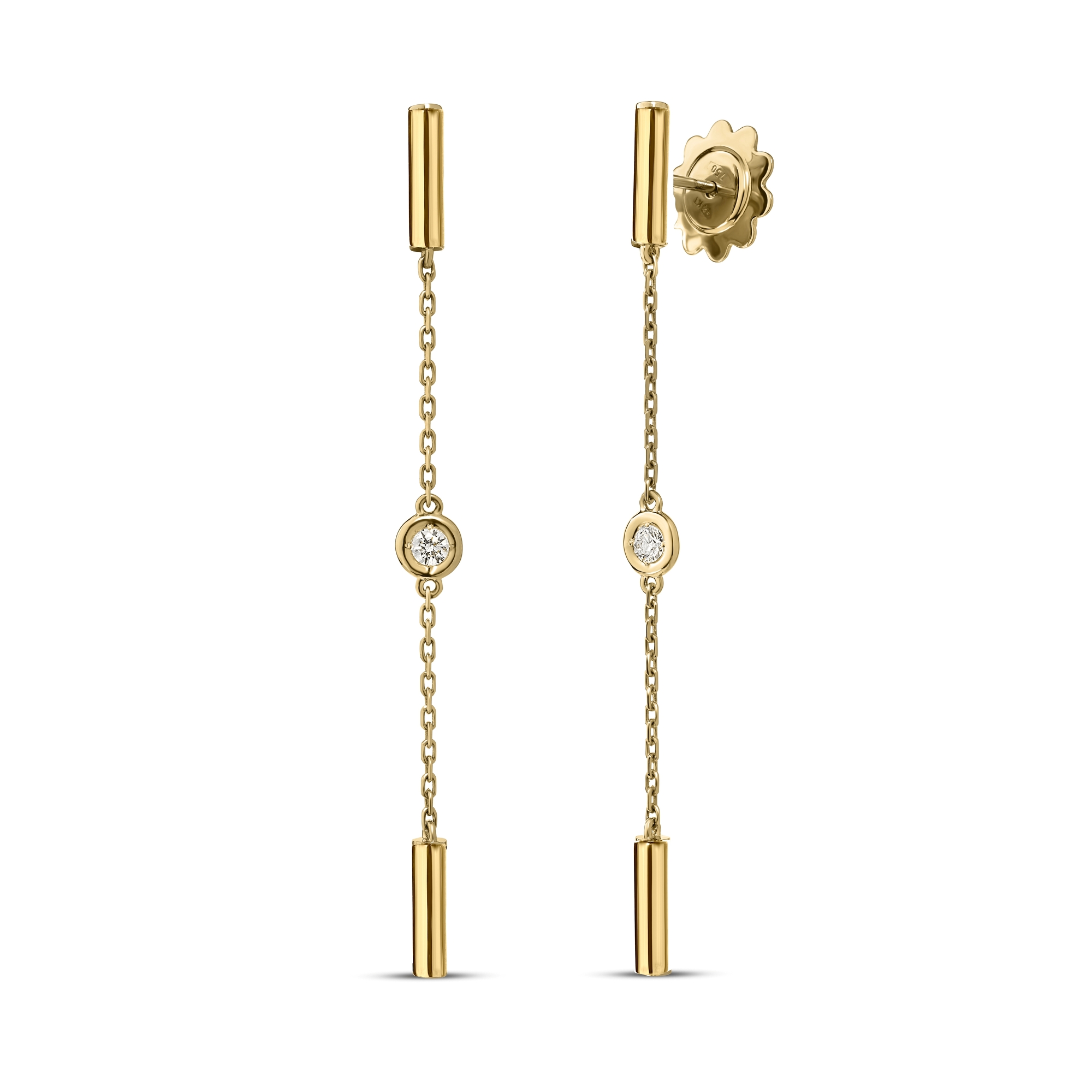 18k Yellow Gold Diamonds By The Inch Bar And Bezel Station Dangle Earrings