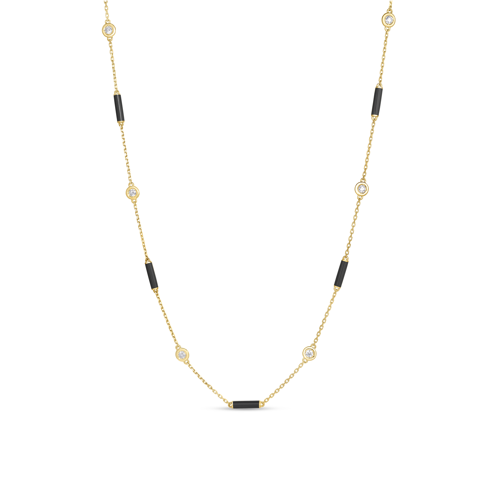 18k Rose Gold Diamonds By The Inch Black Ceramic Enamel Bar And Bezel Station Necklace
