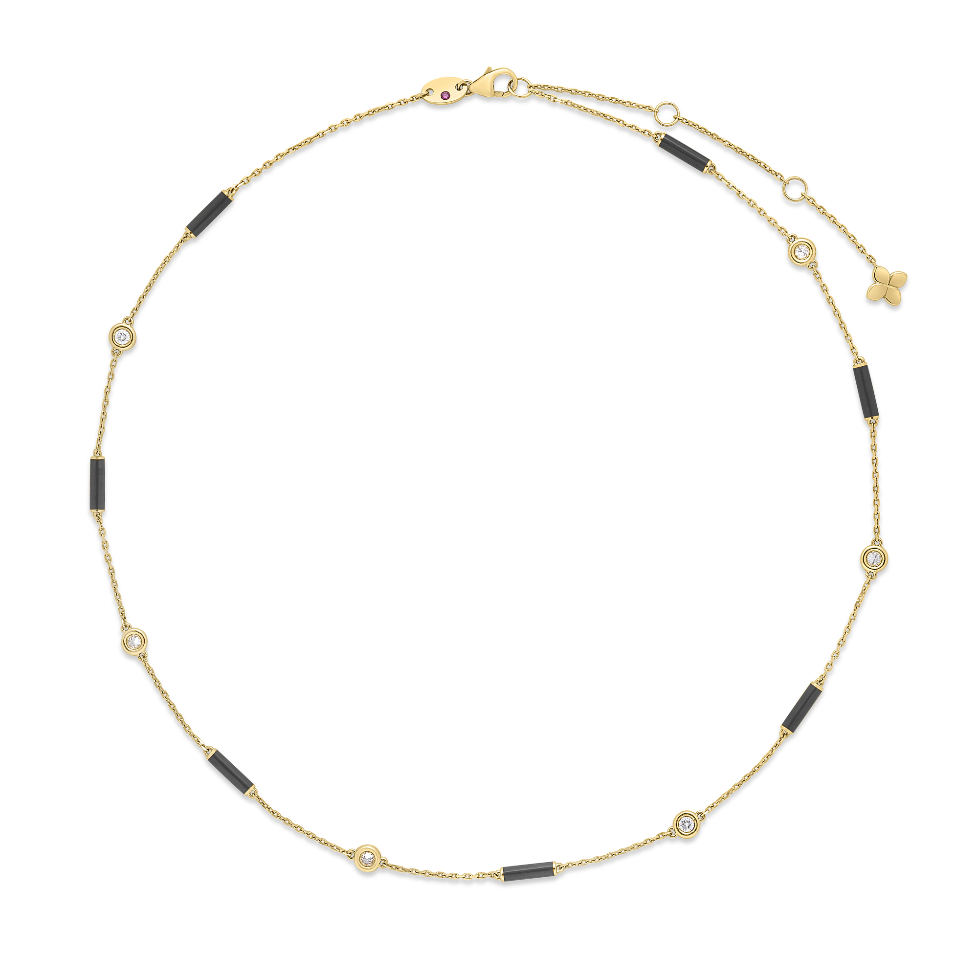 18k Rose Gold Diamonds By The Inch Black Ceramic Enamel Bar And Bezel Station Necklace