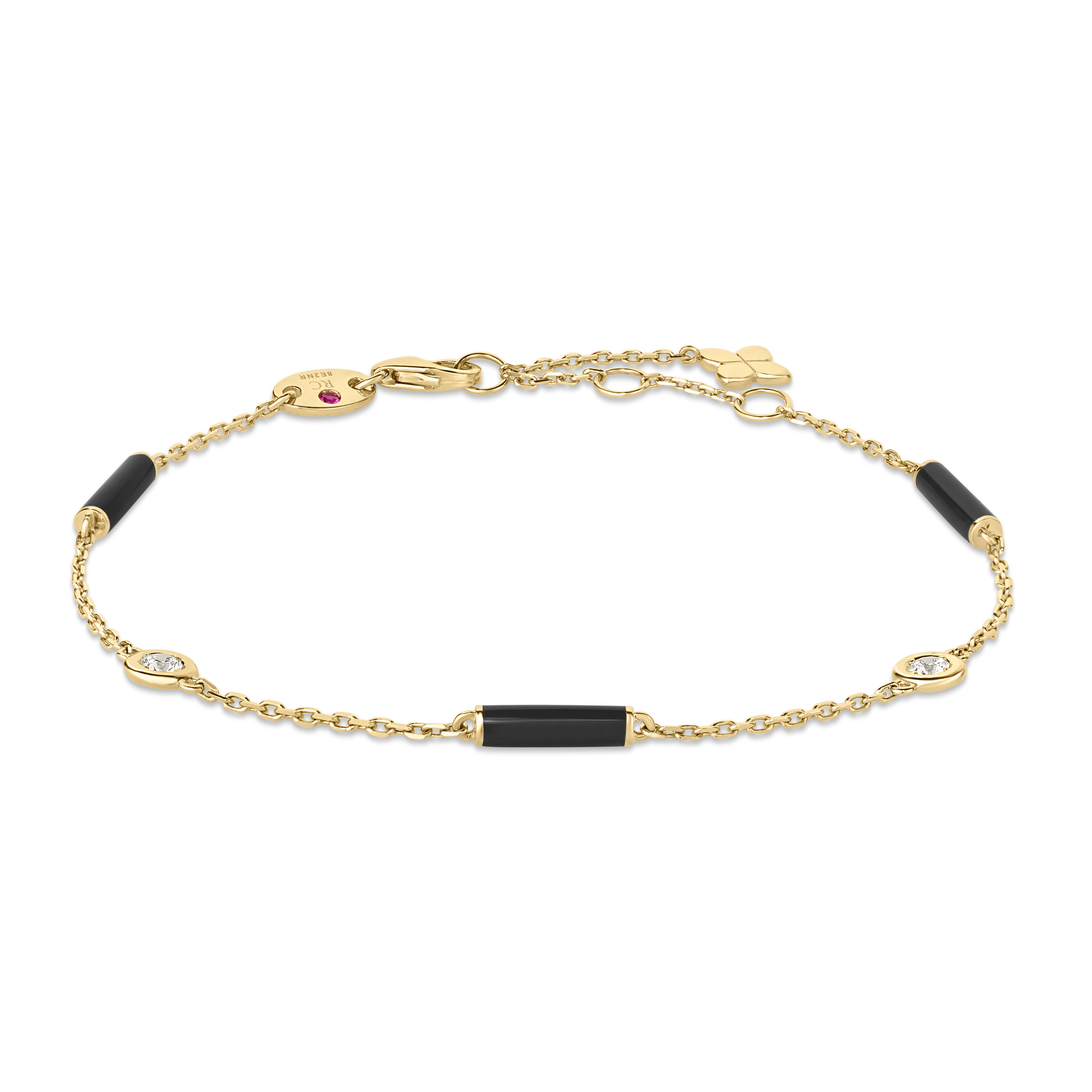 18k Yellow Gold Diamonds By The Inch Black Ceramic Enamel Bar And Bezel Station Bracelet