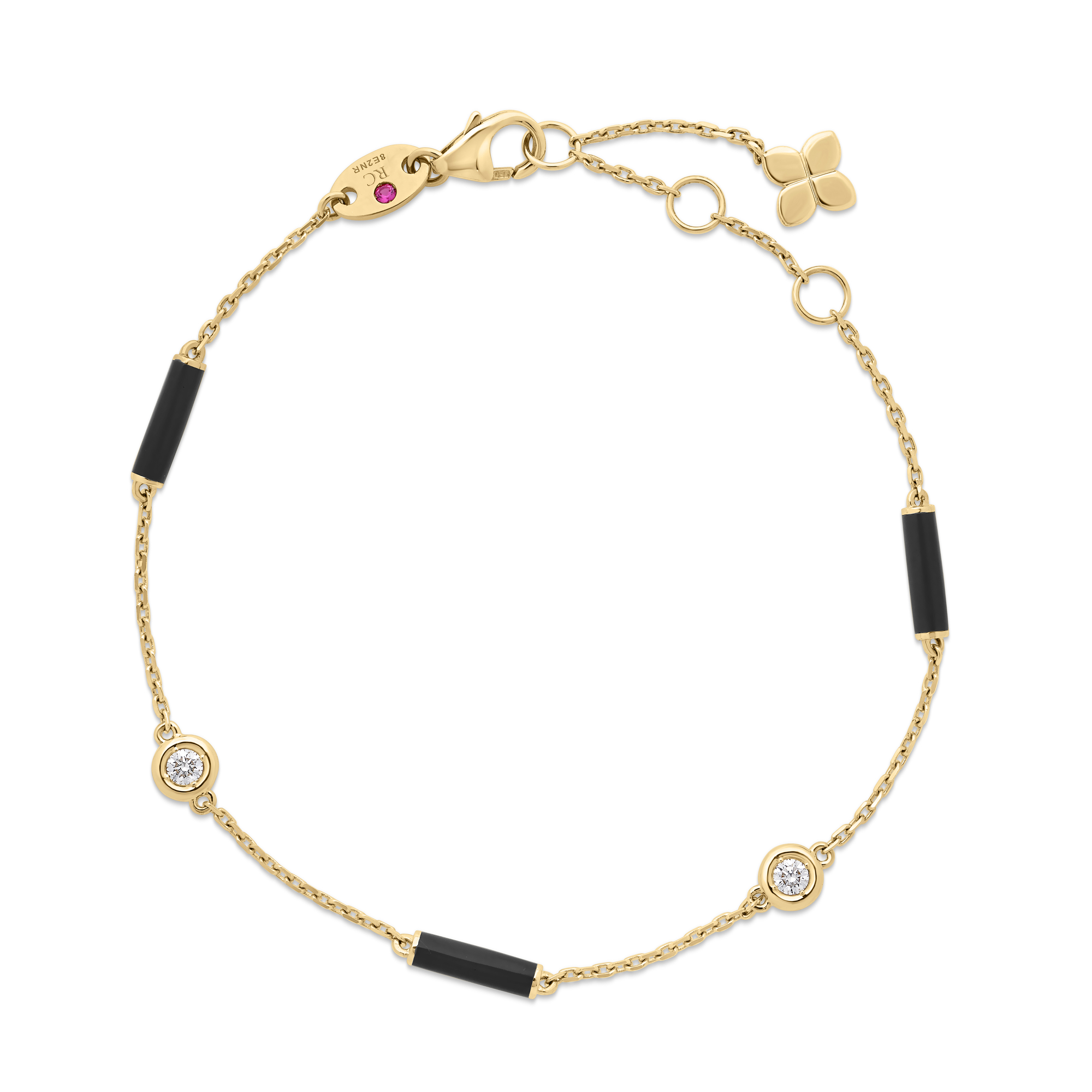 18k Yellow Gold Diamonds By The Inch Black Ceramic Enamel Bar And Bezel Station Bracelet