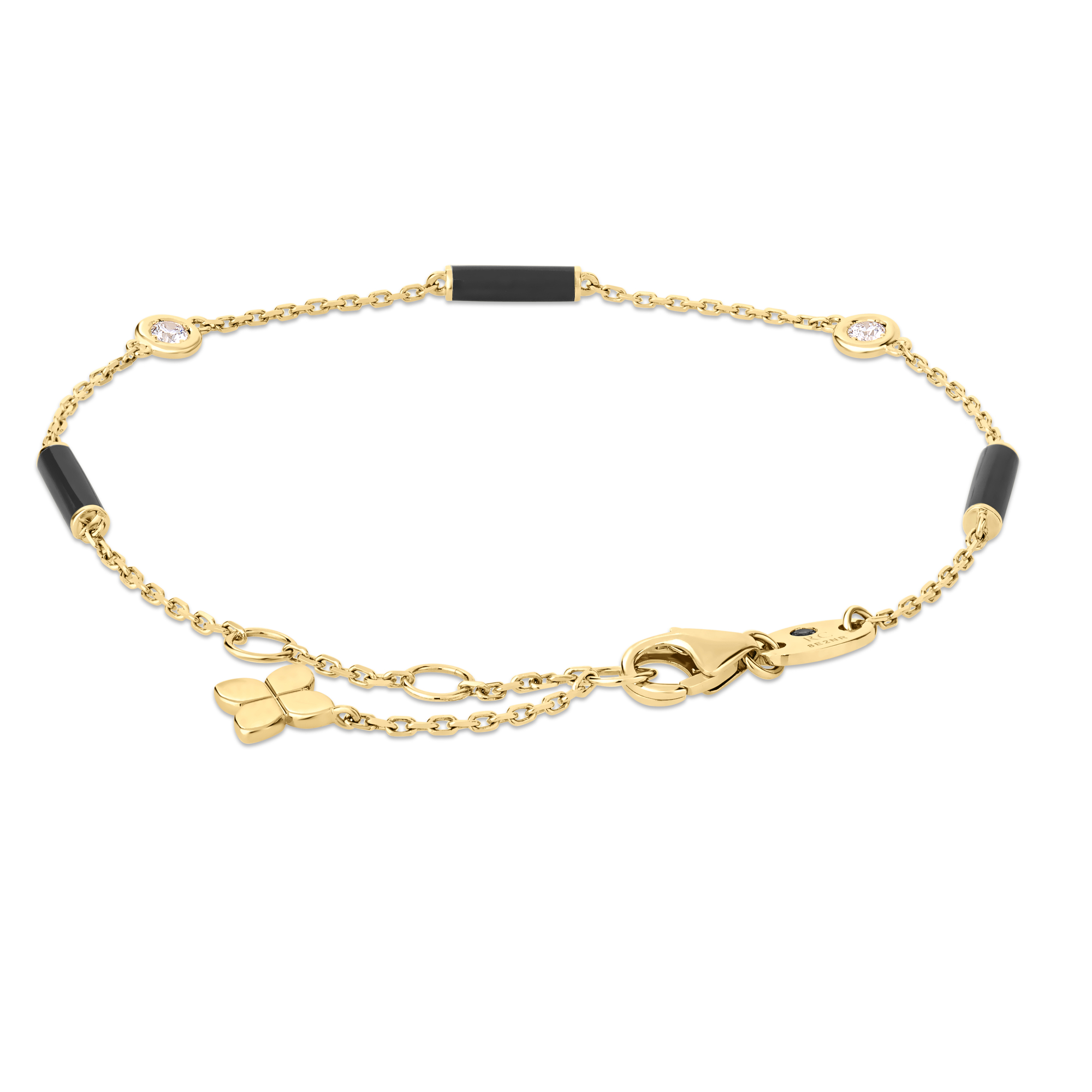 18k Yellow Gold Diamonds By The Inch Black Ceramic Enamel Bar And Bezel Station Bracelet
