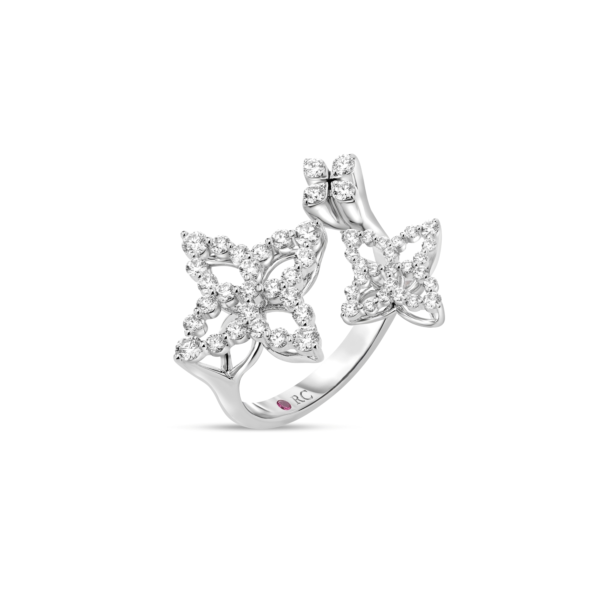 18k White Gold Diamond Princess Triple Flower Ring