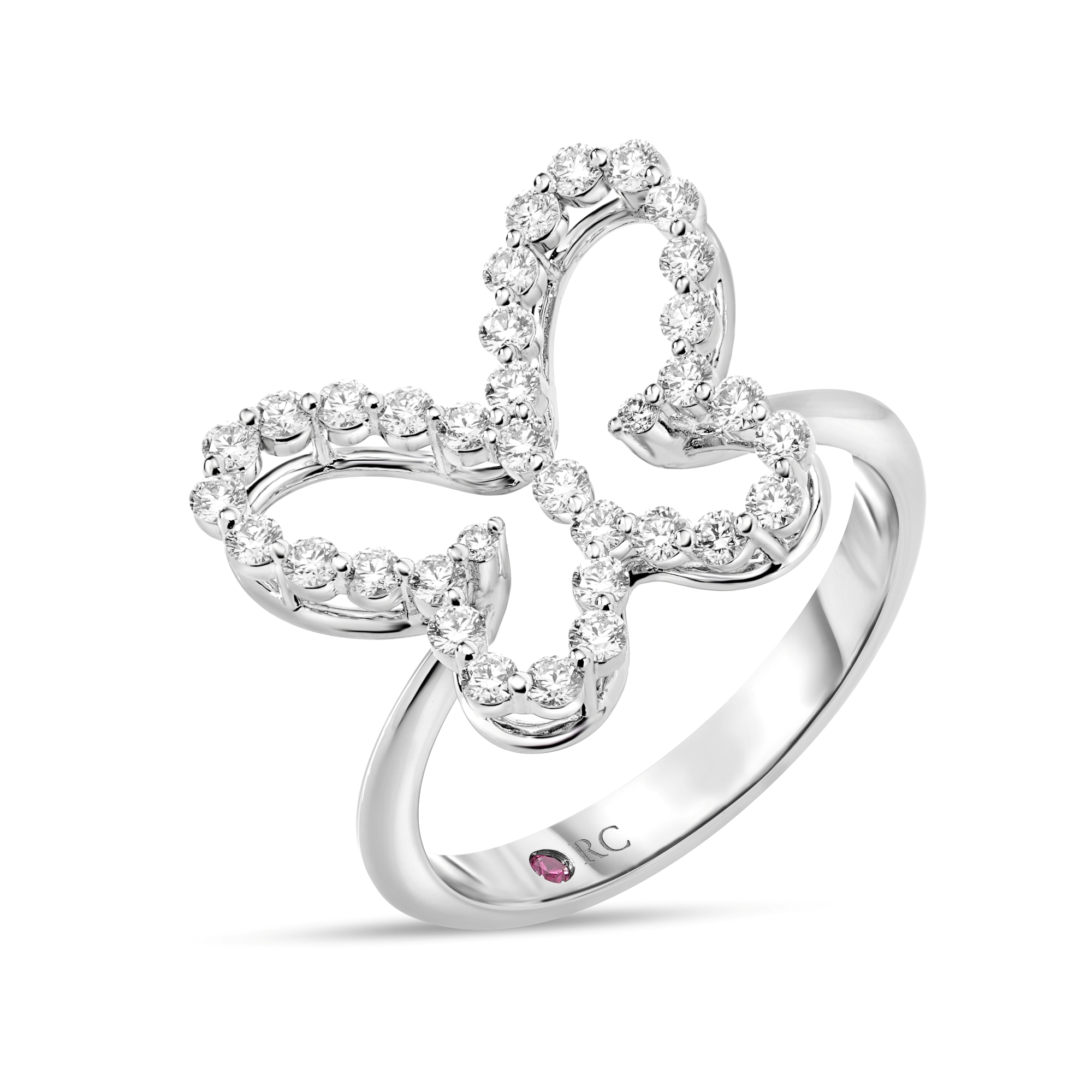 18k White Gold Jasmine Pave Diamond Outline Butterfly Ring