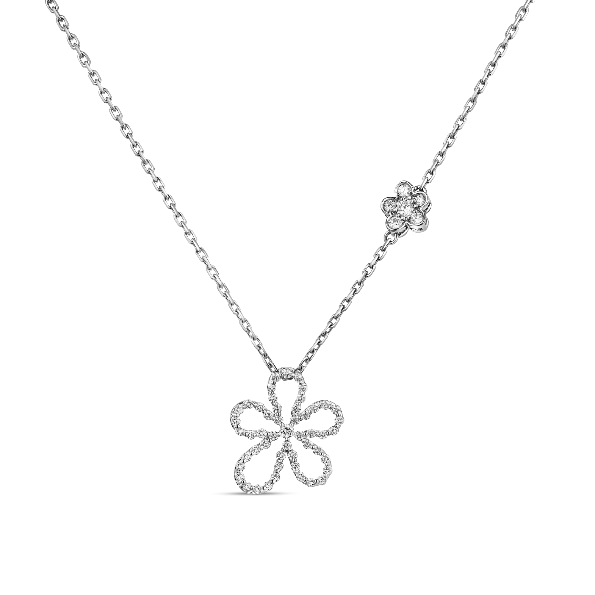 18k White Gold Jasmine Pave Diamond Outline Flower Necklace