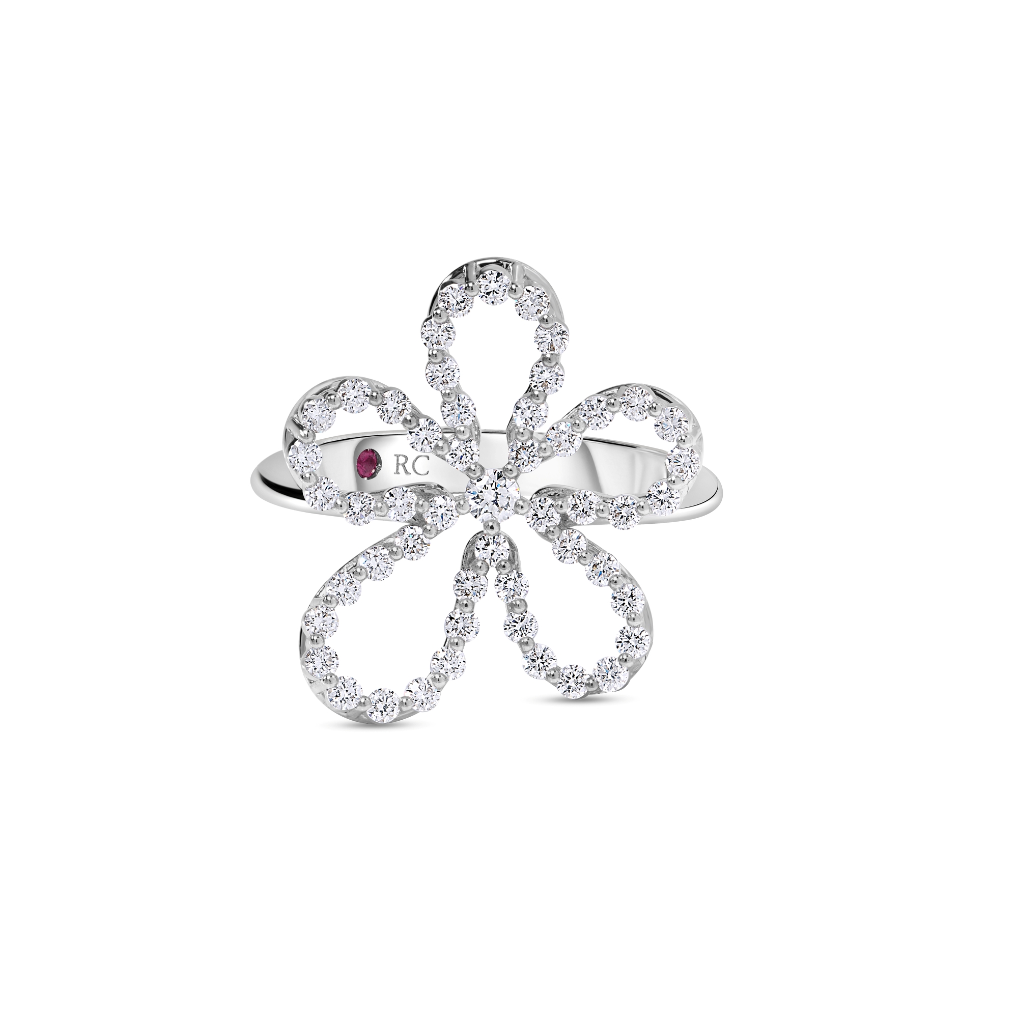 18k White Gold Jasmine Large Pave Diamond Outline Flower Ring