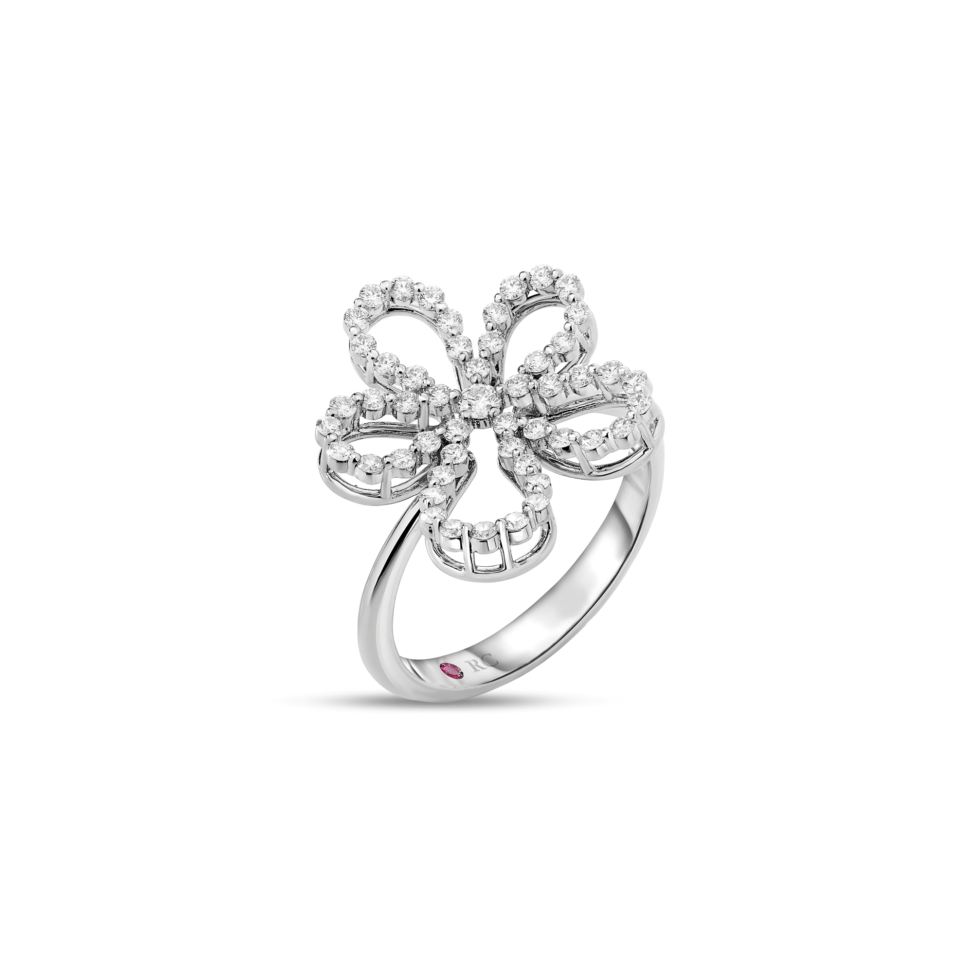 18k White Gold Jasmine Large Pave Diamond Outline Flower Ring