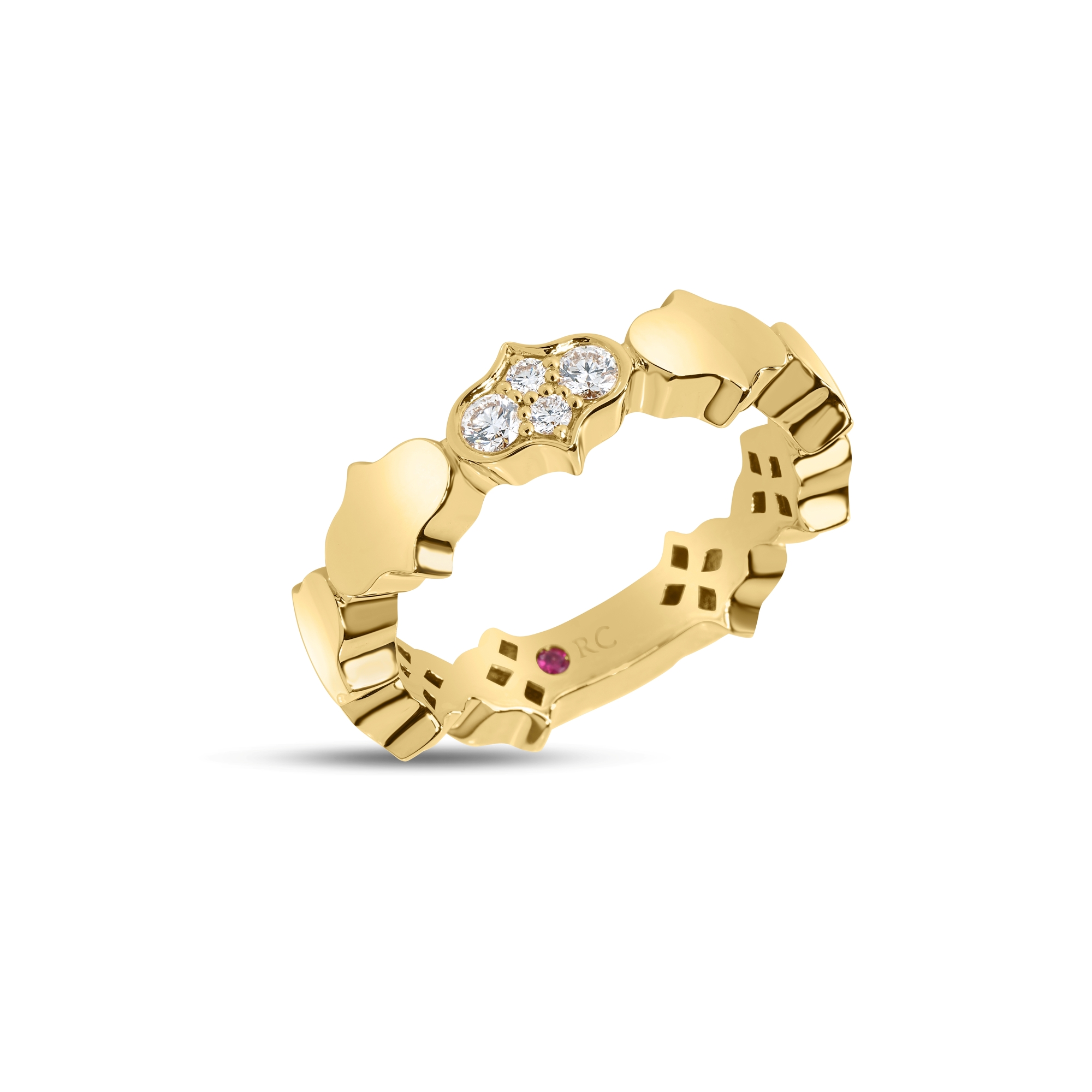 18k Yellow Gold Cobra Diamond Accent Single Row Ring