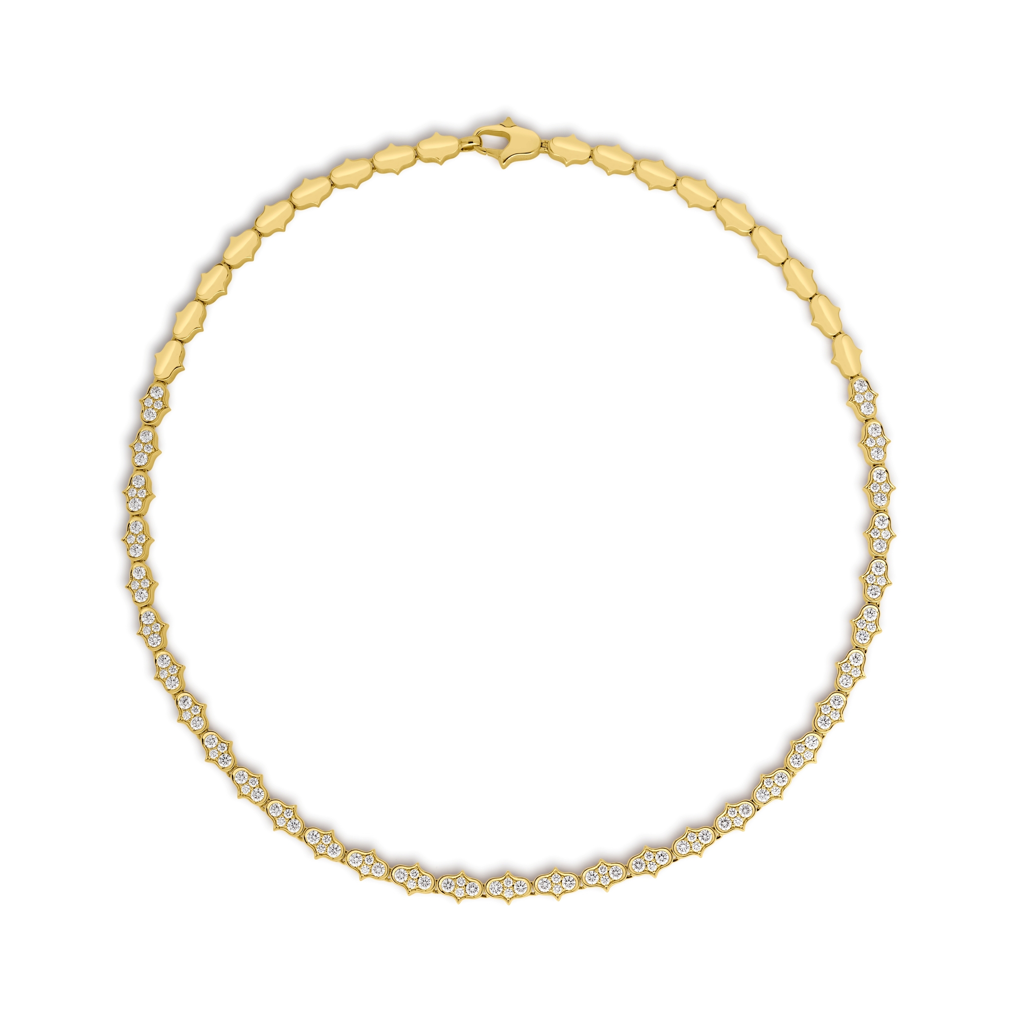 18k Yellow Gold Cobra Single Row Pave Diamond Collar Necklace