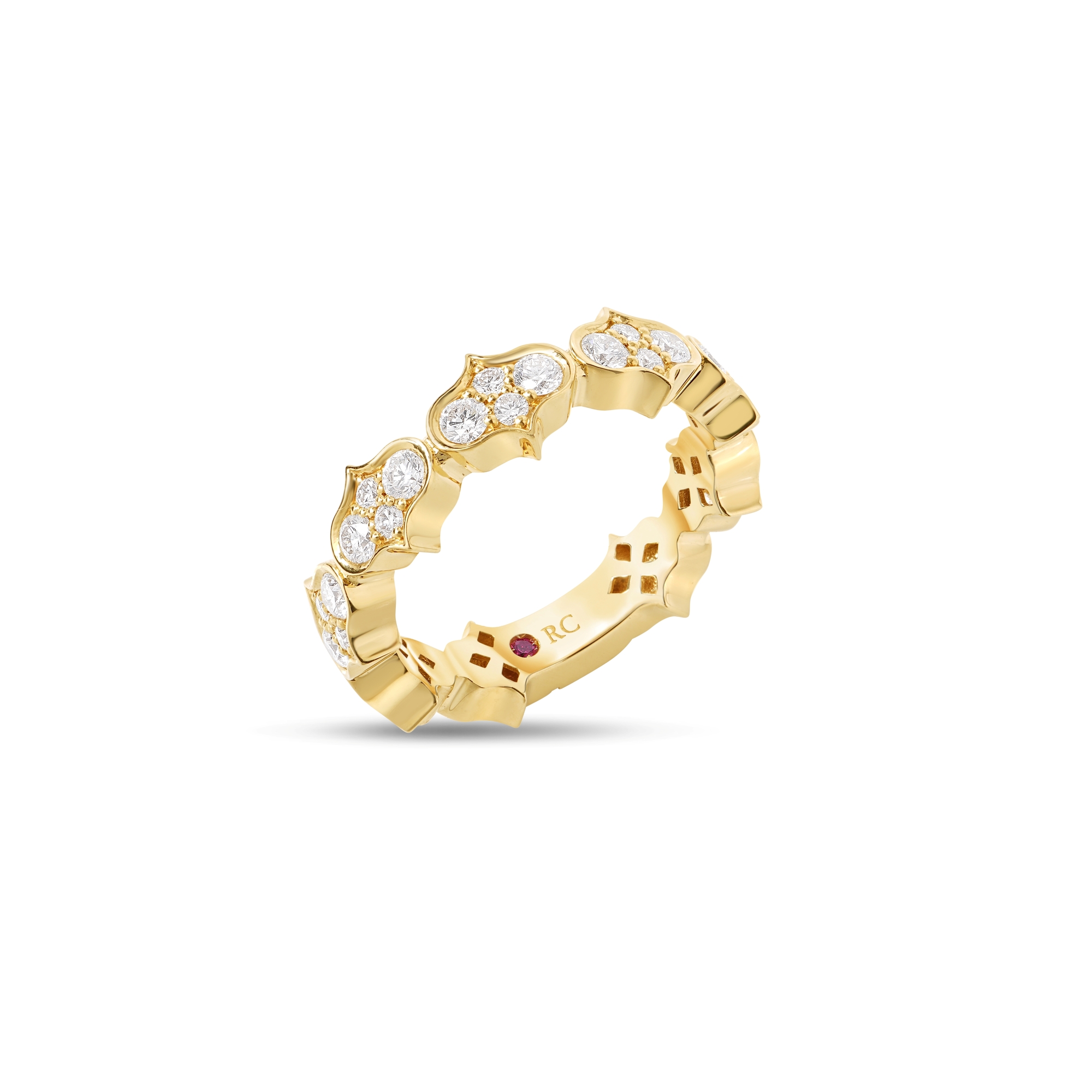 18k Yellow Gold Cobra Pave Diamond Single Row Ring
