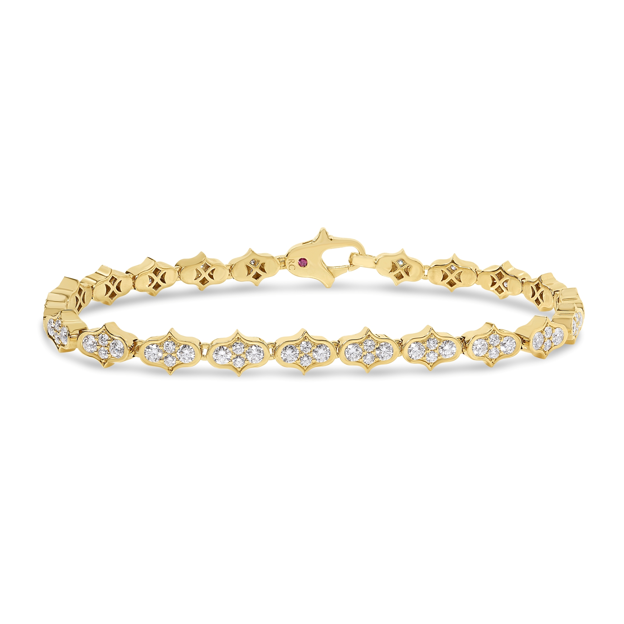 18k Yellow Gold Cobra Pave Diamond Single Row Bracelet
