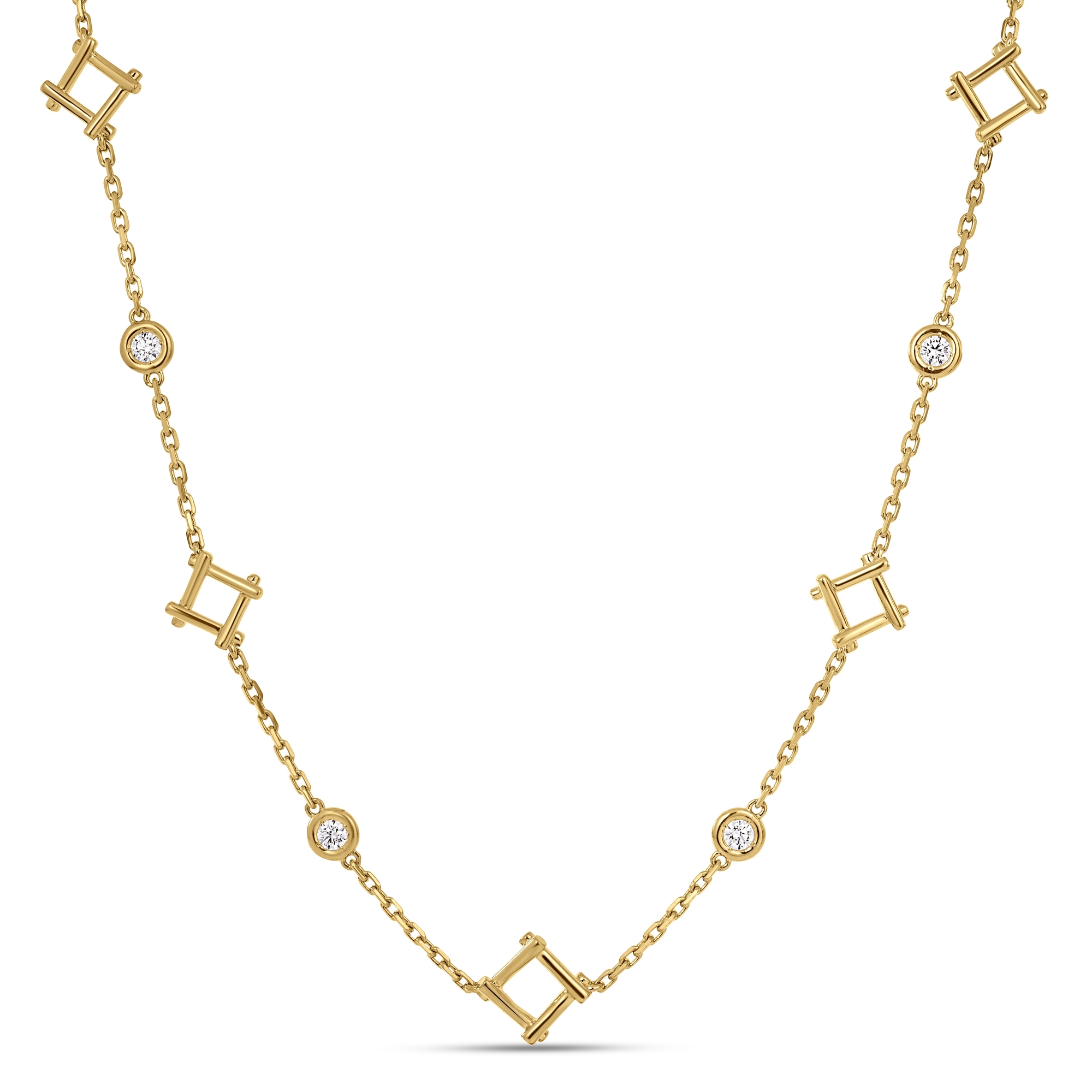 18k Yellow Gold Domino Alternating Diamond Station Necklace