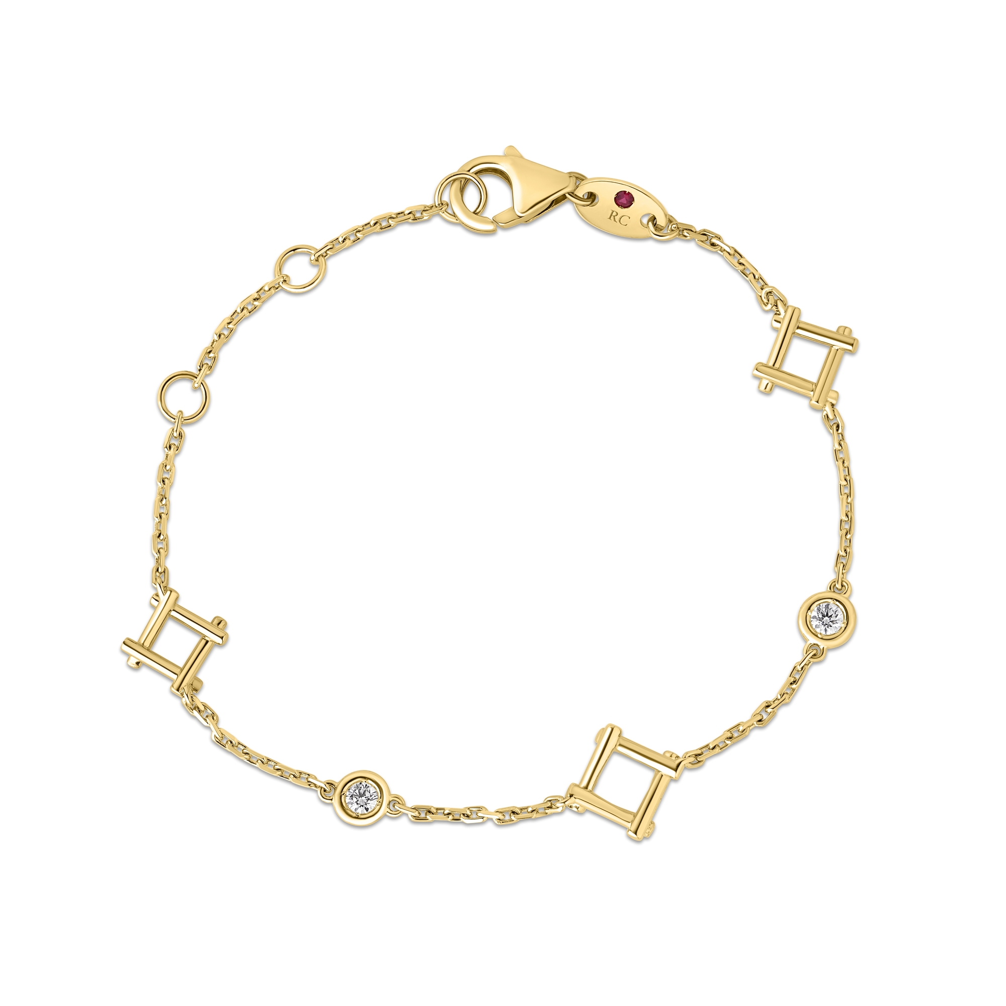 18k Yellow Gold Domino Alternating Diamond Station Bracelet