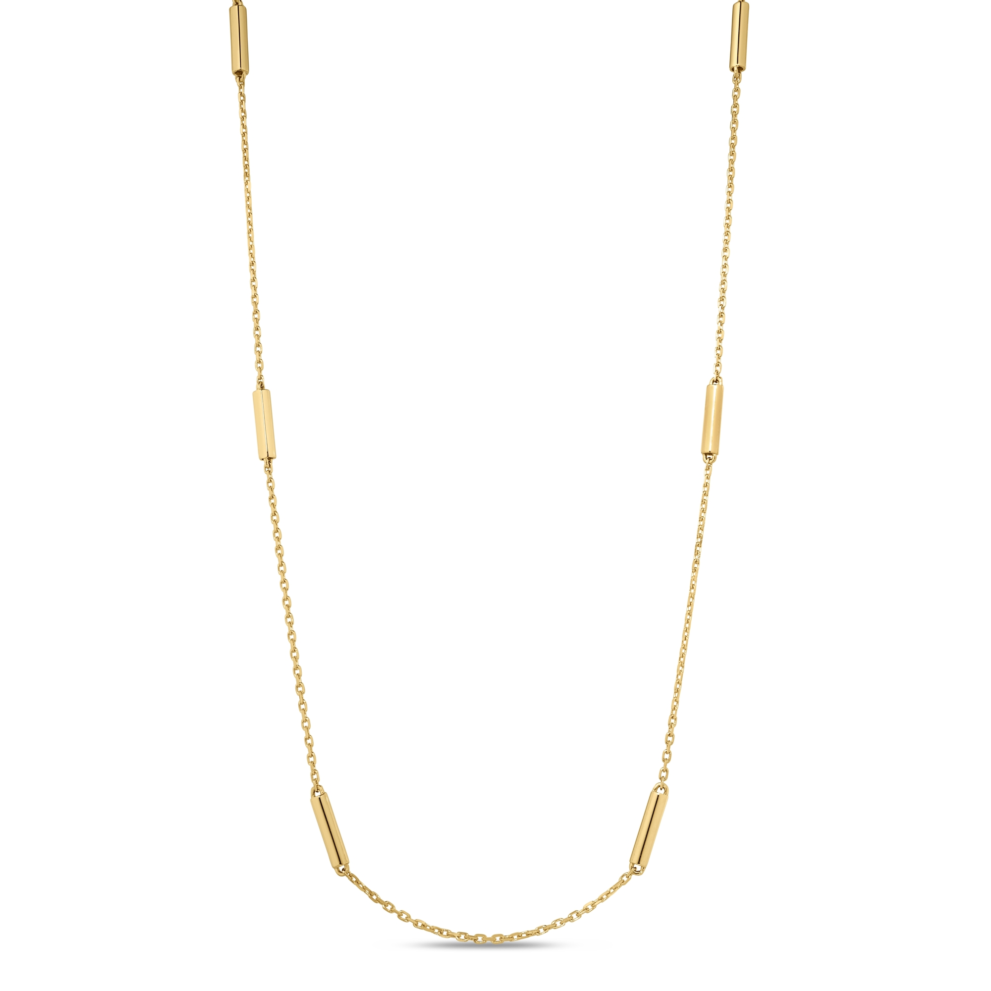 18k Yellow Designer Gold Bar Station Long Necklace