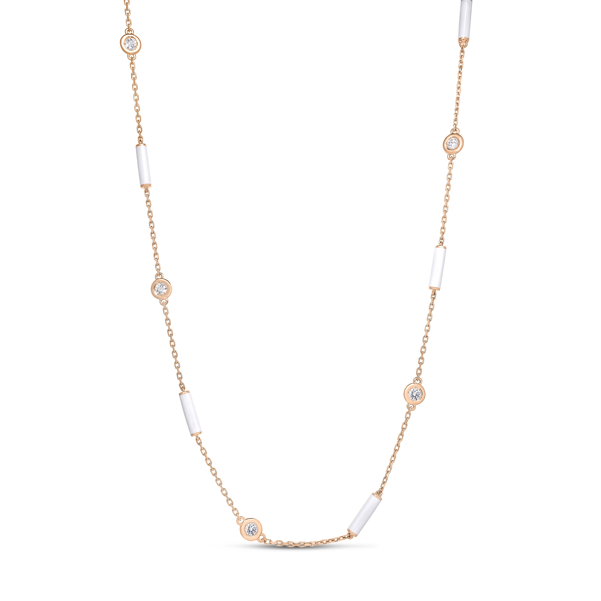 18k Rose Gold Diamonds By The Inch White Enamel Bar And Bezel Station Necklace