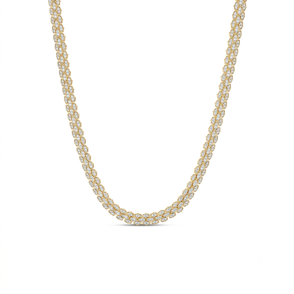 18k Yellow Gold Cobra Narrow Pave Diamond Collar Necklace