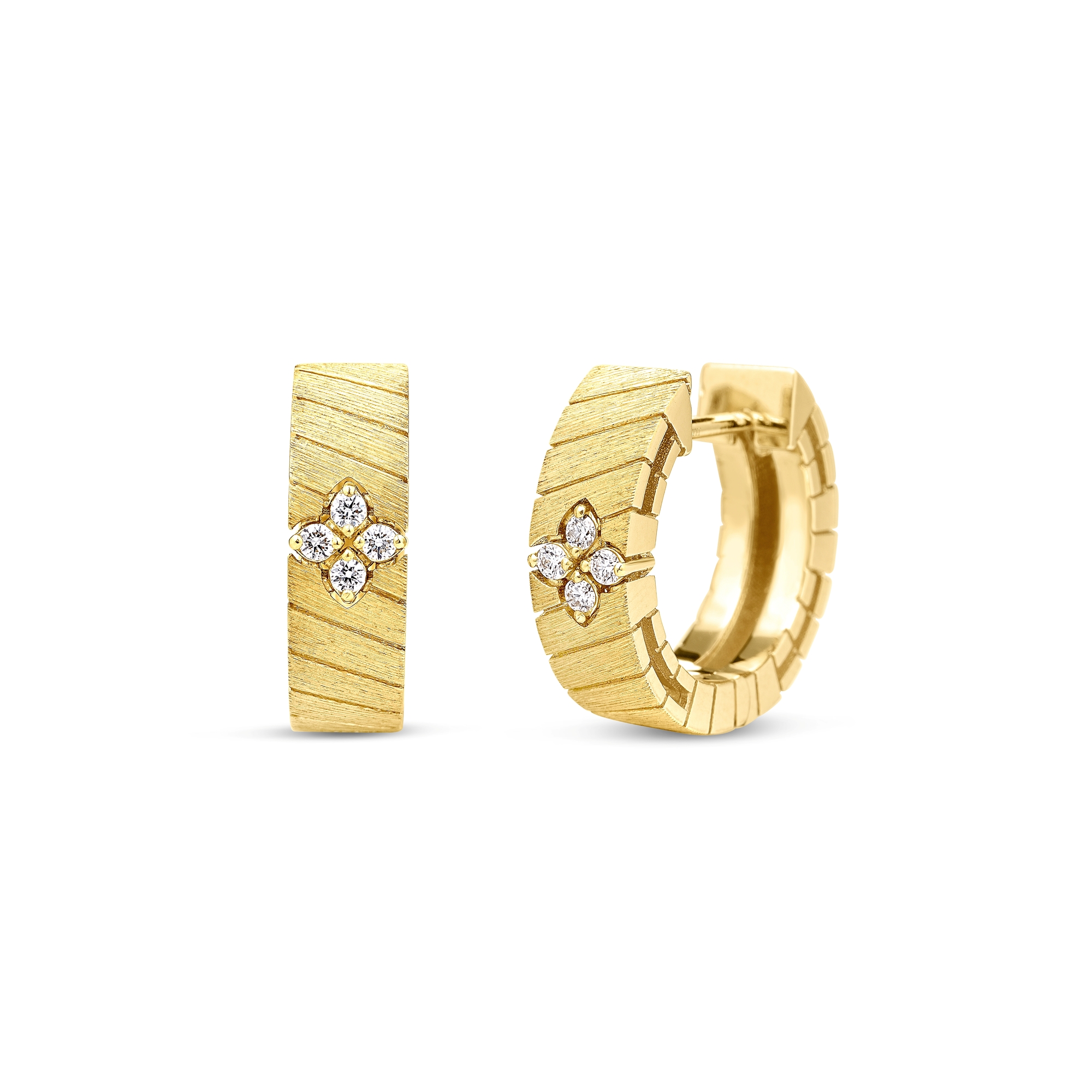 18k Yellow Gold Love In Verona Ridged Diamond Hoop Earrings