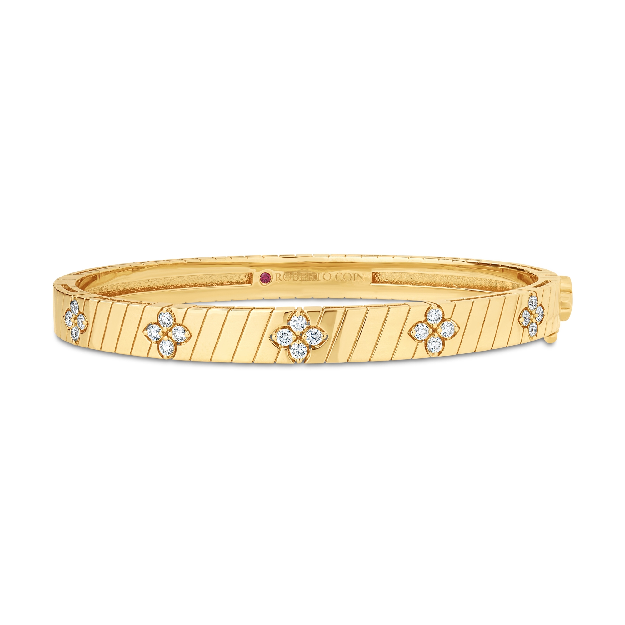 18k Yellow Gold Love In Verona  Ridged Diamond Bangle