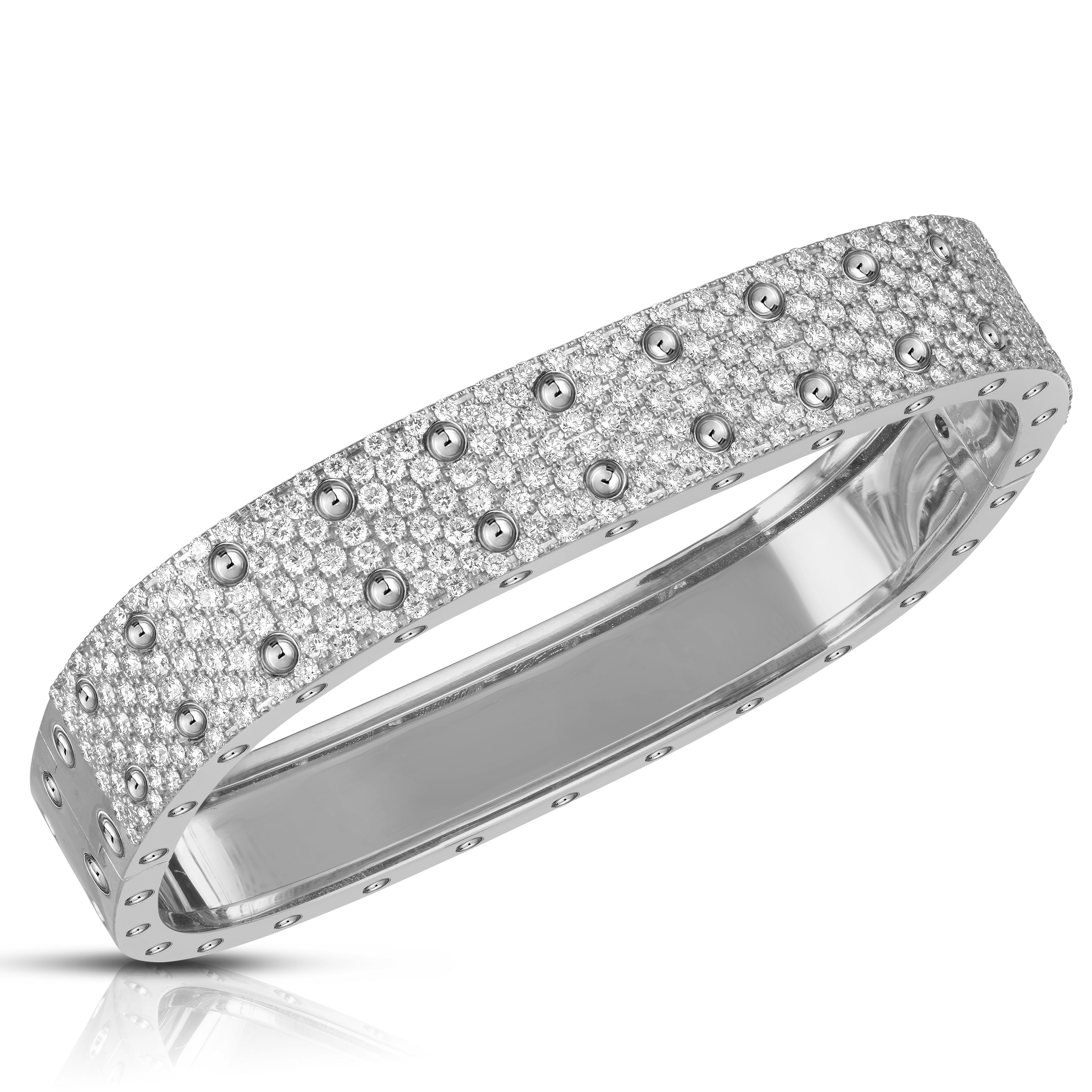18k White Gold Pois Moi 2 Row Sqaure Diamond Bangle