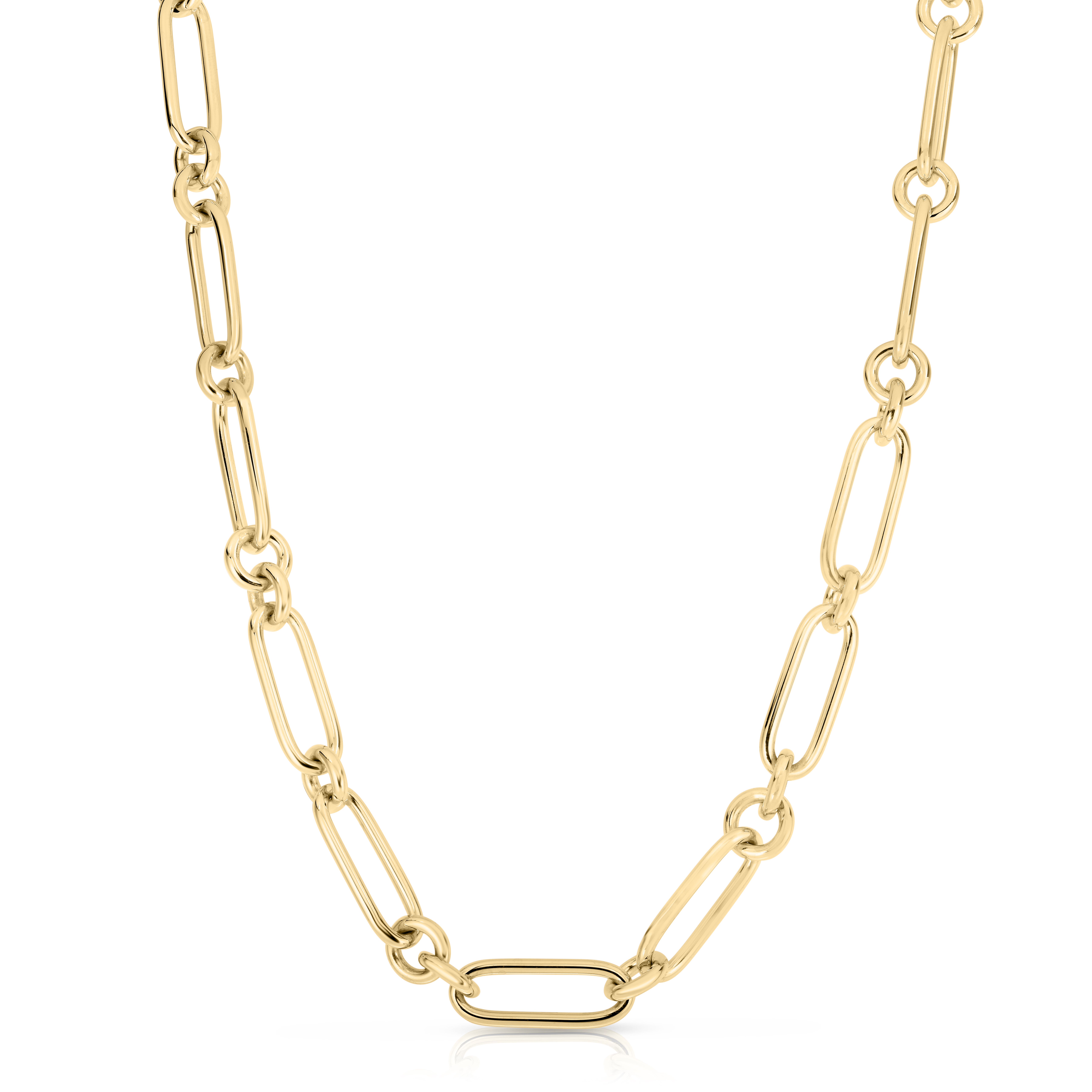 18k Yellow Designer Gold Oval & Round Link Necklace