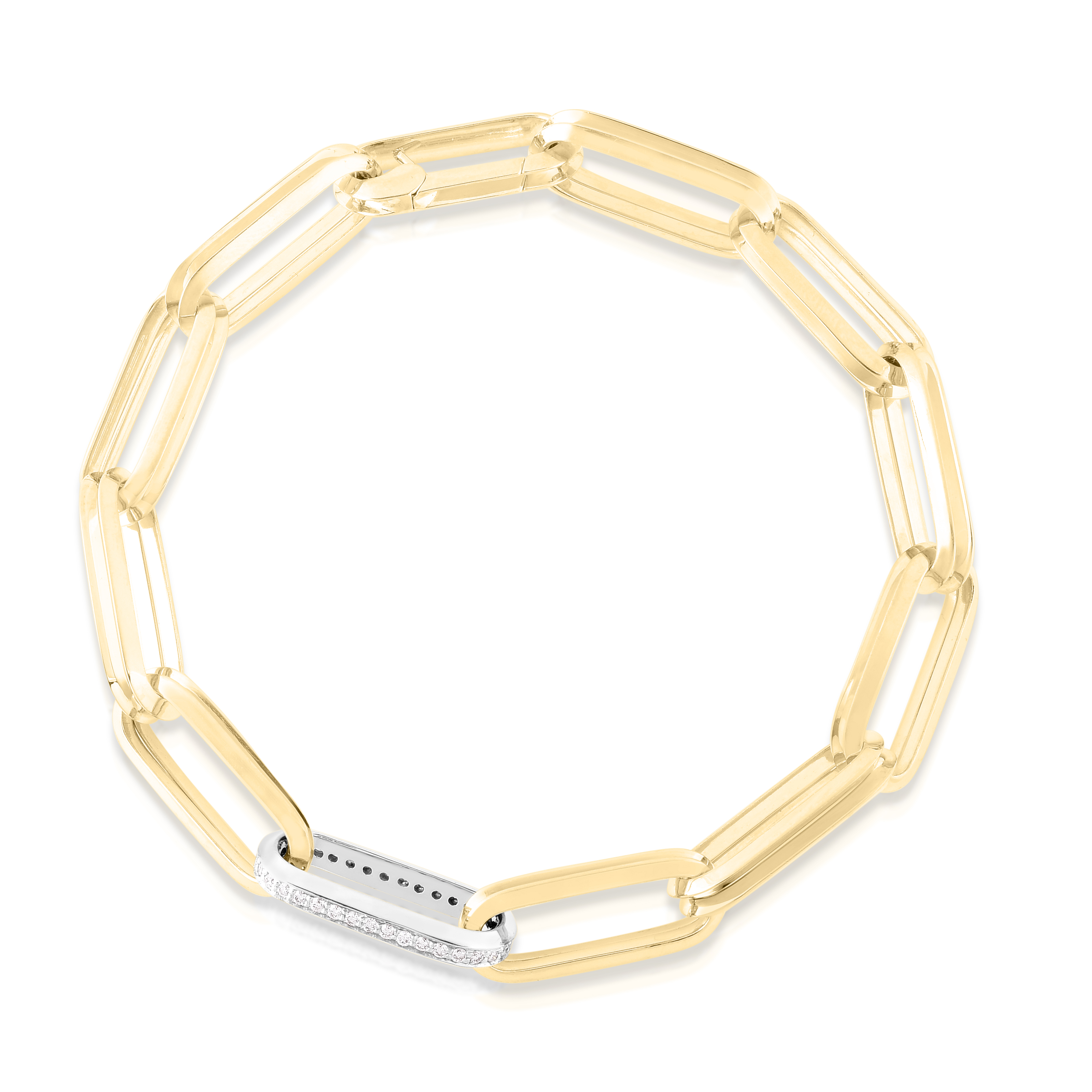 18k Yellow/white Designer Gold & Diamond Rectangular Paperclip Link Bracelet