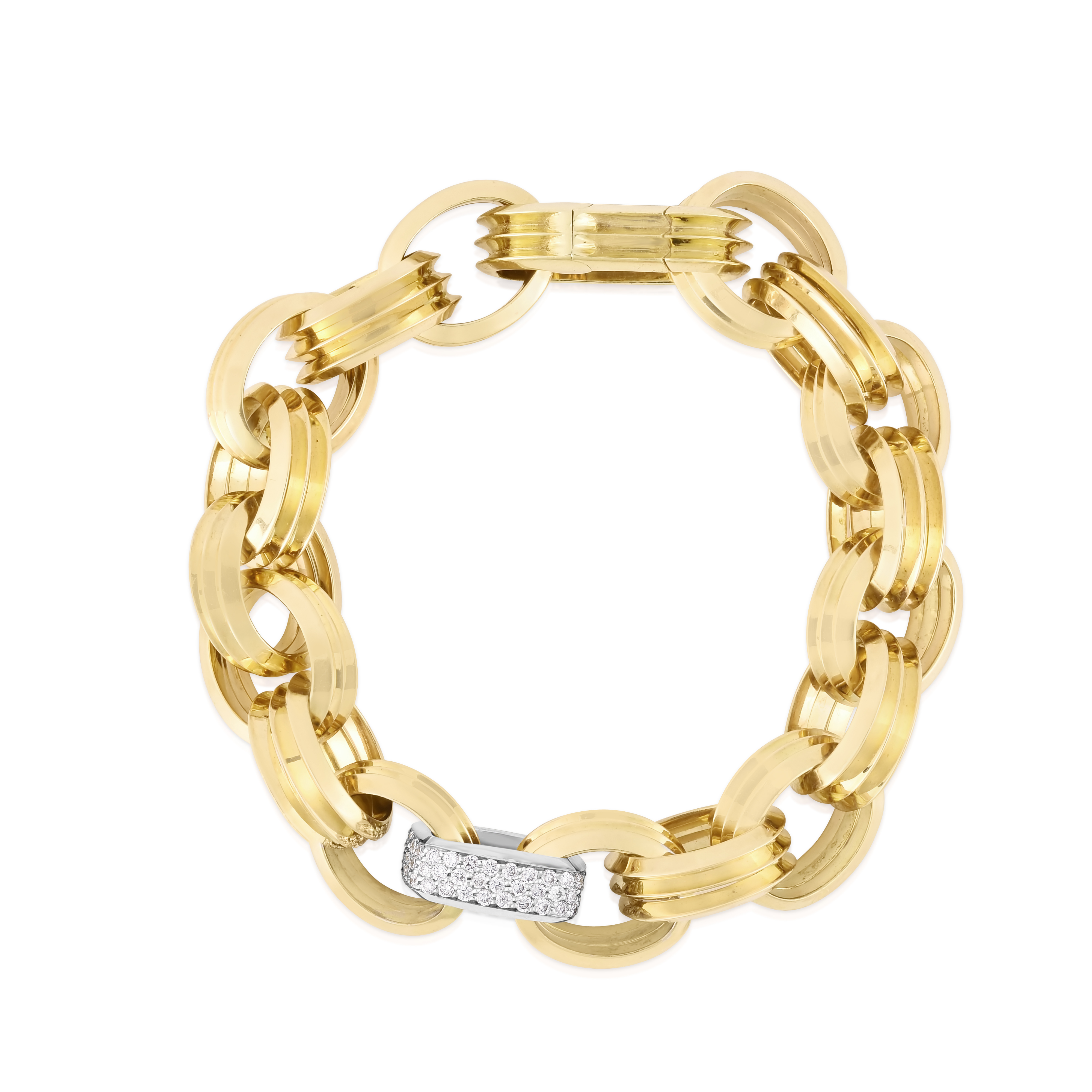 18k Yellow/white Designer Gold & Diamond Link Bracelet