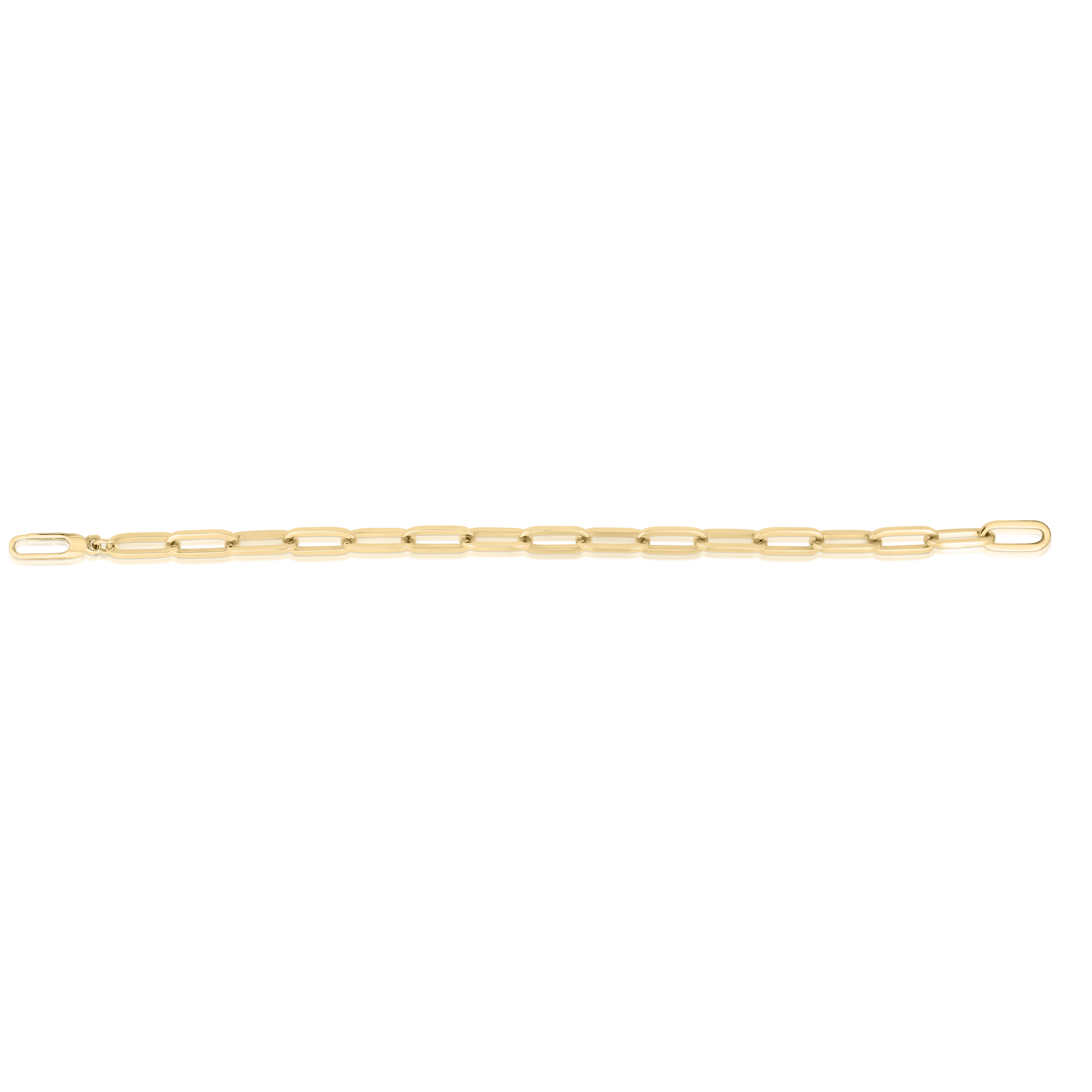 18k Yellow Designer Gold Medium Gauge Sqaured Edge Paperclip Long Bracelet