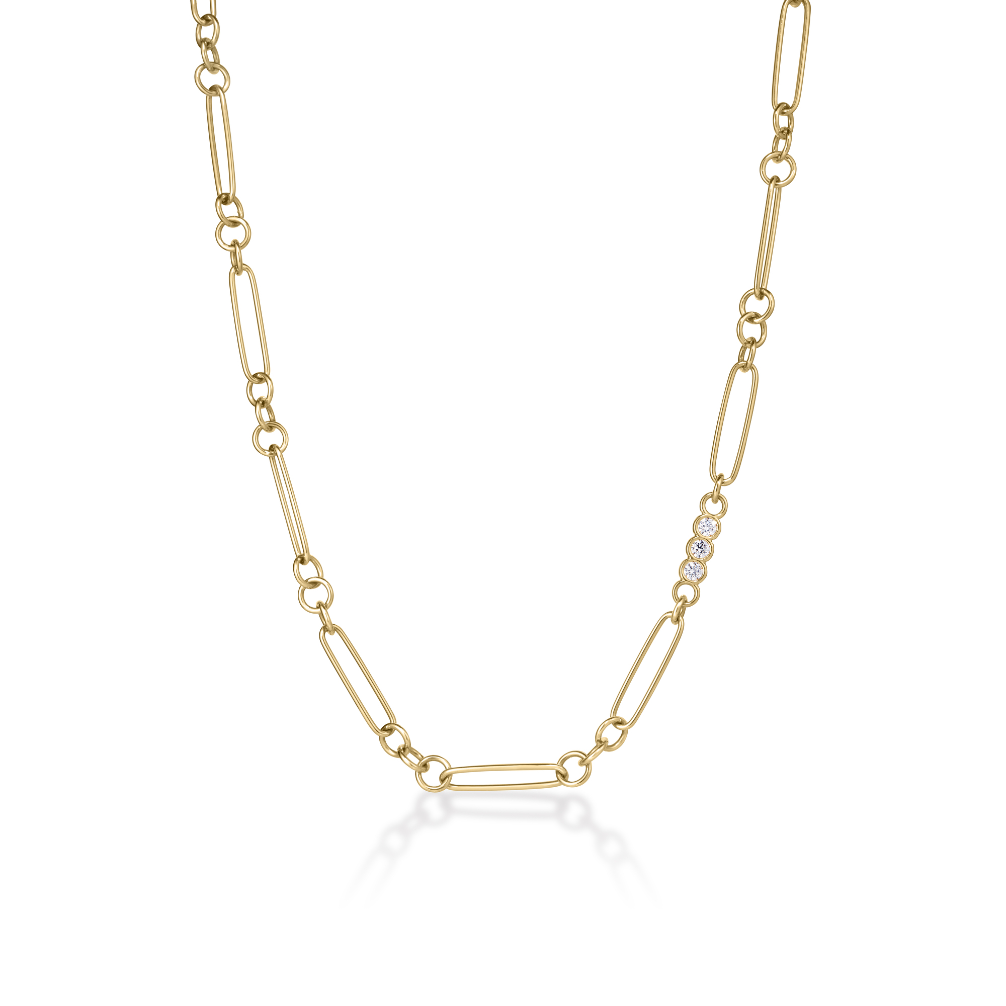 18k Yellow Designer Gold Alternating Oval/round Link And Diamond Accent Chain Necklace