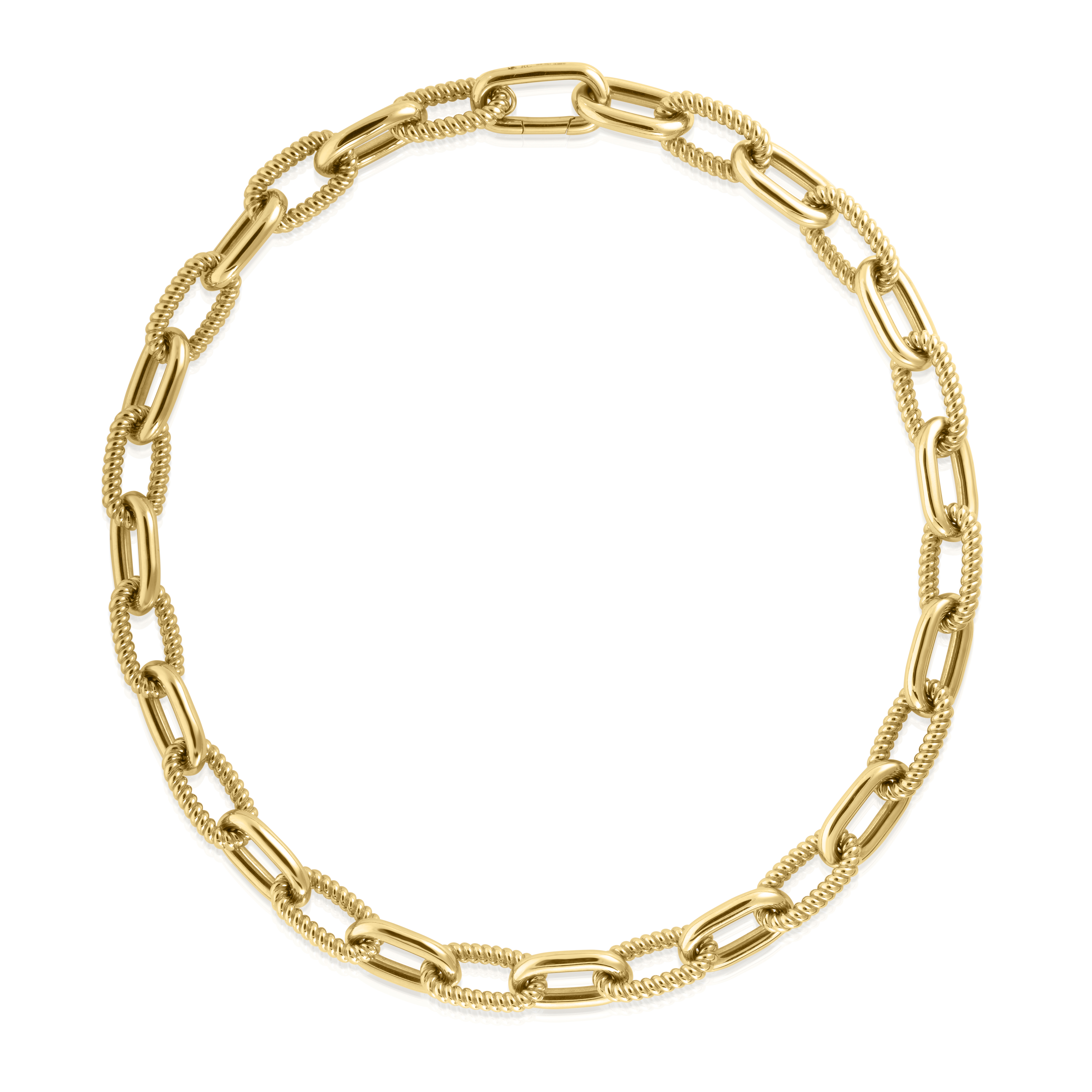 18k Yellow Designer Gold Alternating Polished & Fluted Thick Paperclip Link Chain