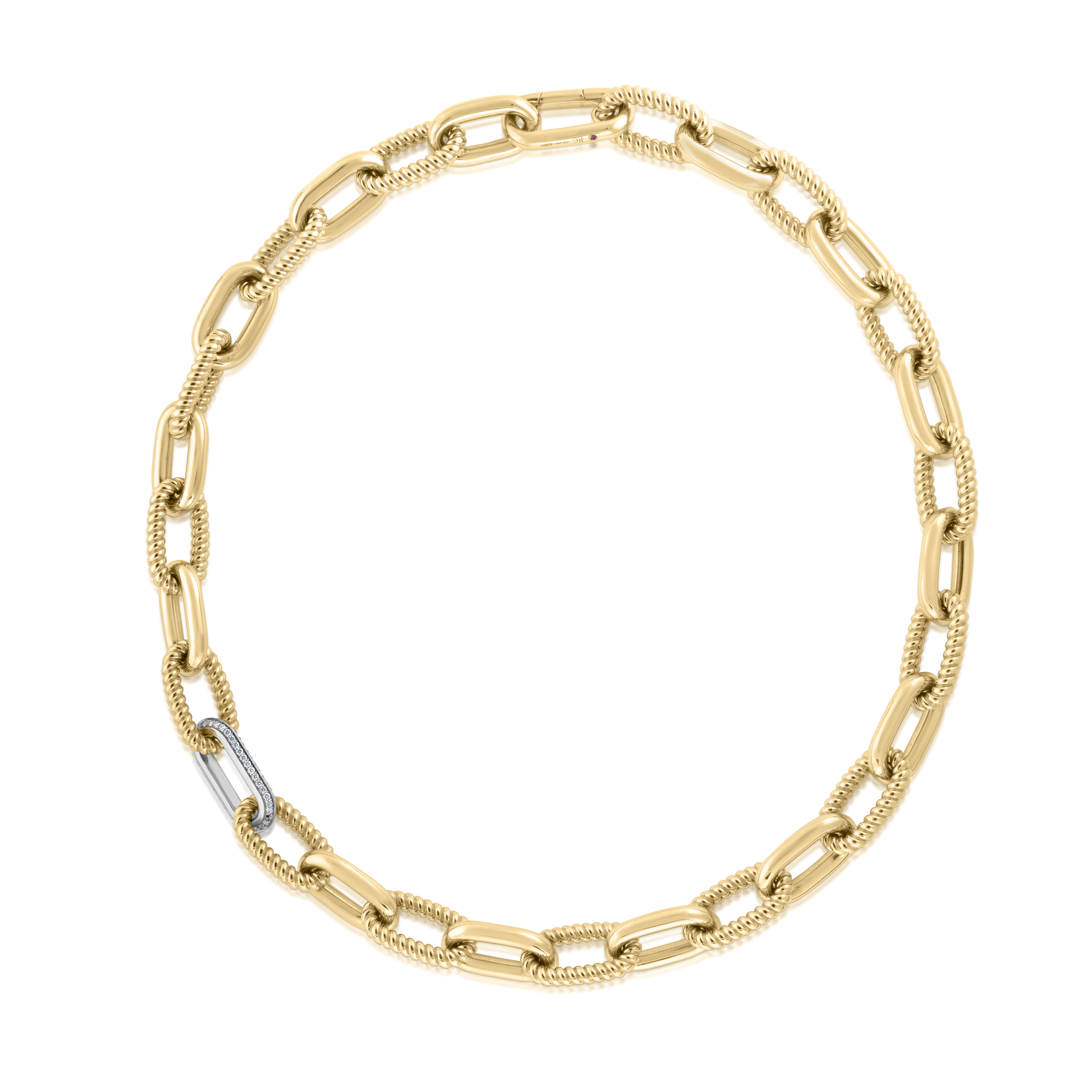 18k Yellow Designer Gold Alternating & Diamond Paperclip Link Chain
