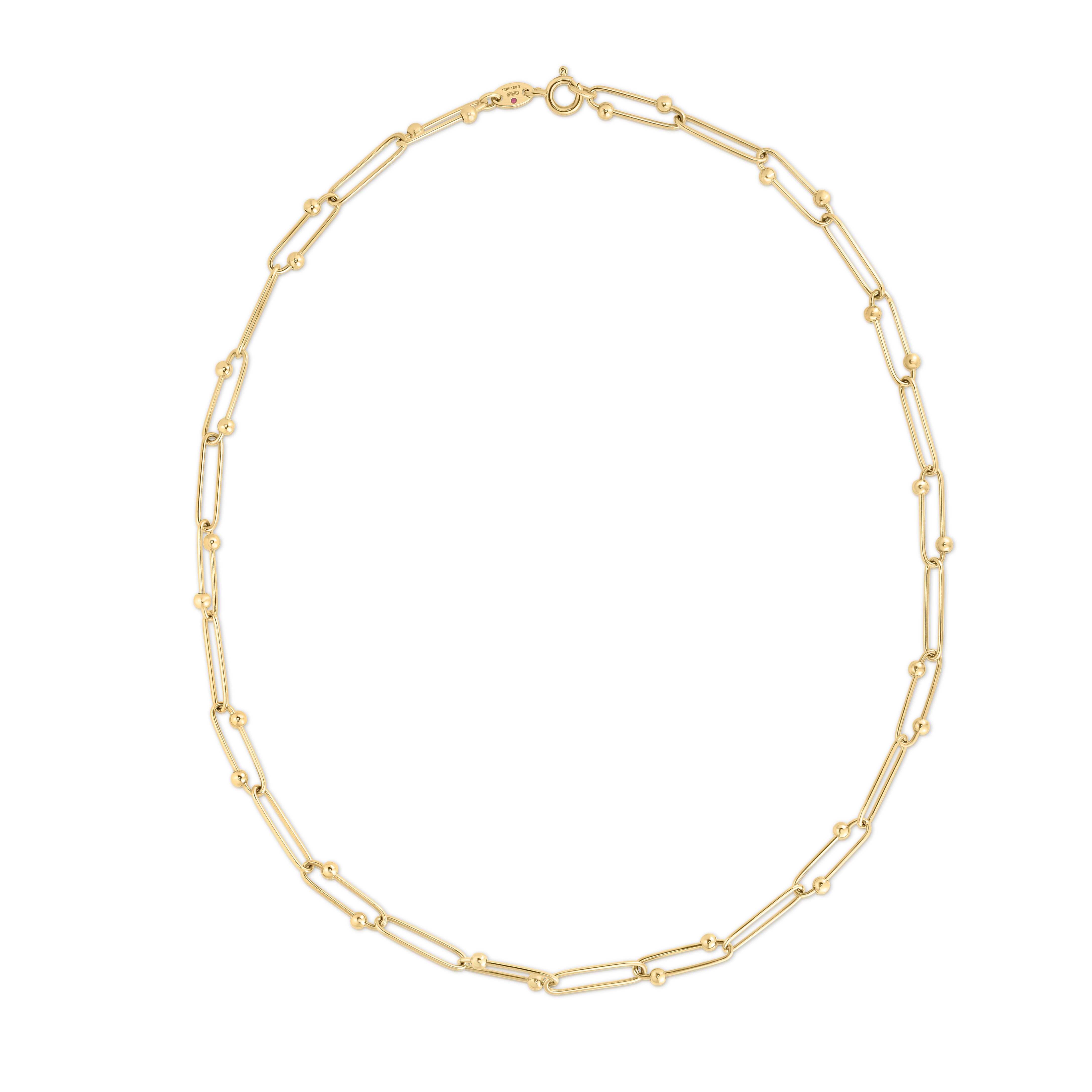 18k Yellow Designer Gold Alternating Paperclip With Spheres Link Necklace