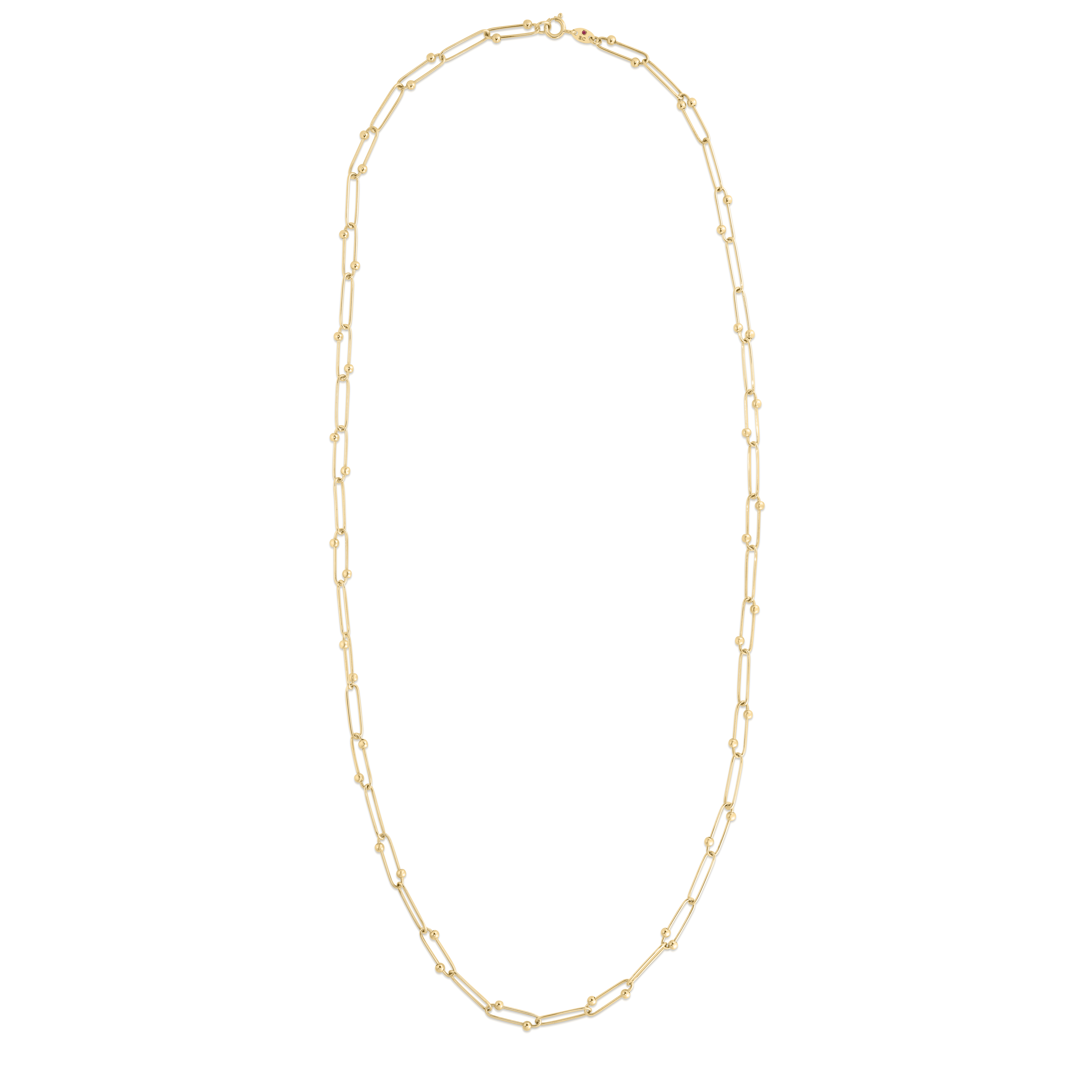 18k Yellow Designer Gold Alternating Paperclip With Spheres Link Long Necklace