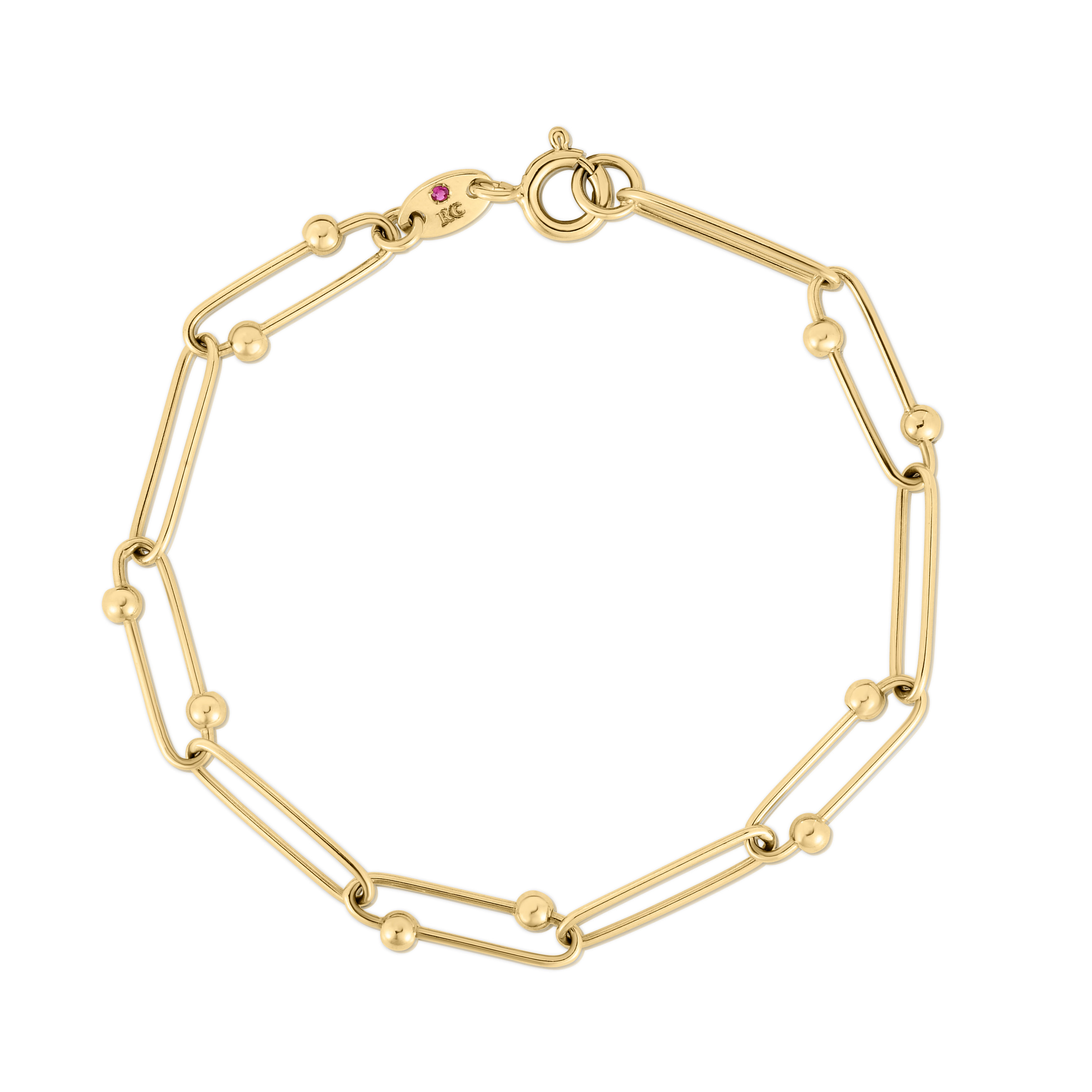 18k Yellow Designer Gold Alternating Paperclip With Spheres Link Bracelet