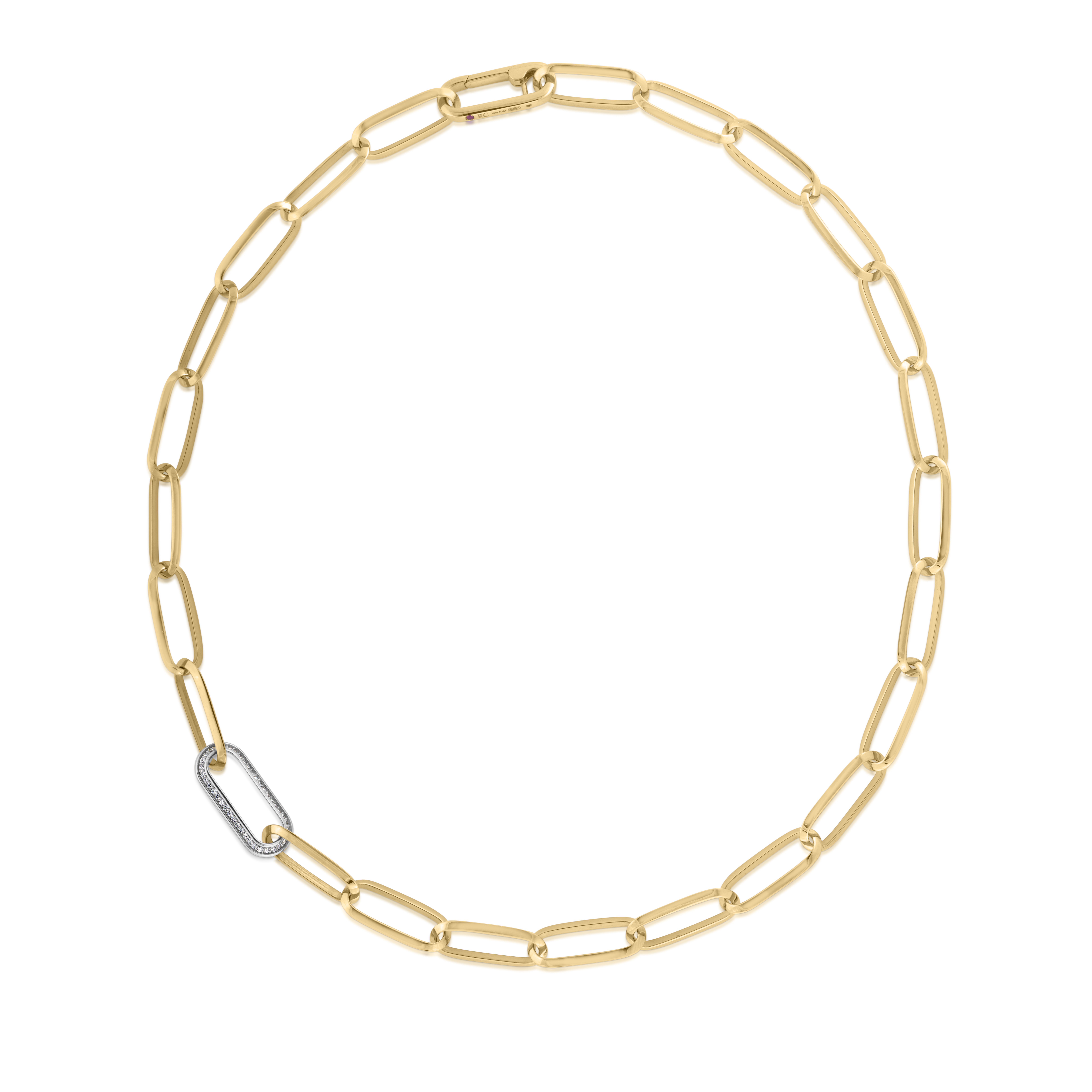 18k Yellow Designer Gold Diamond & Paperclip Link Chain